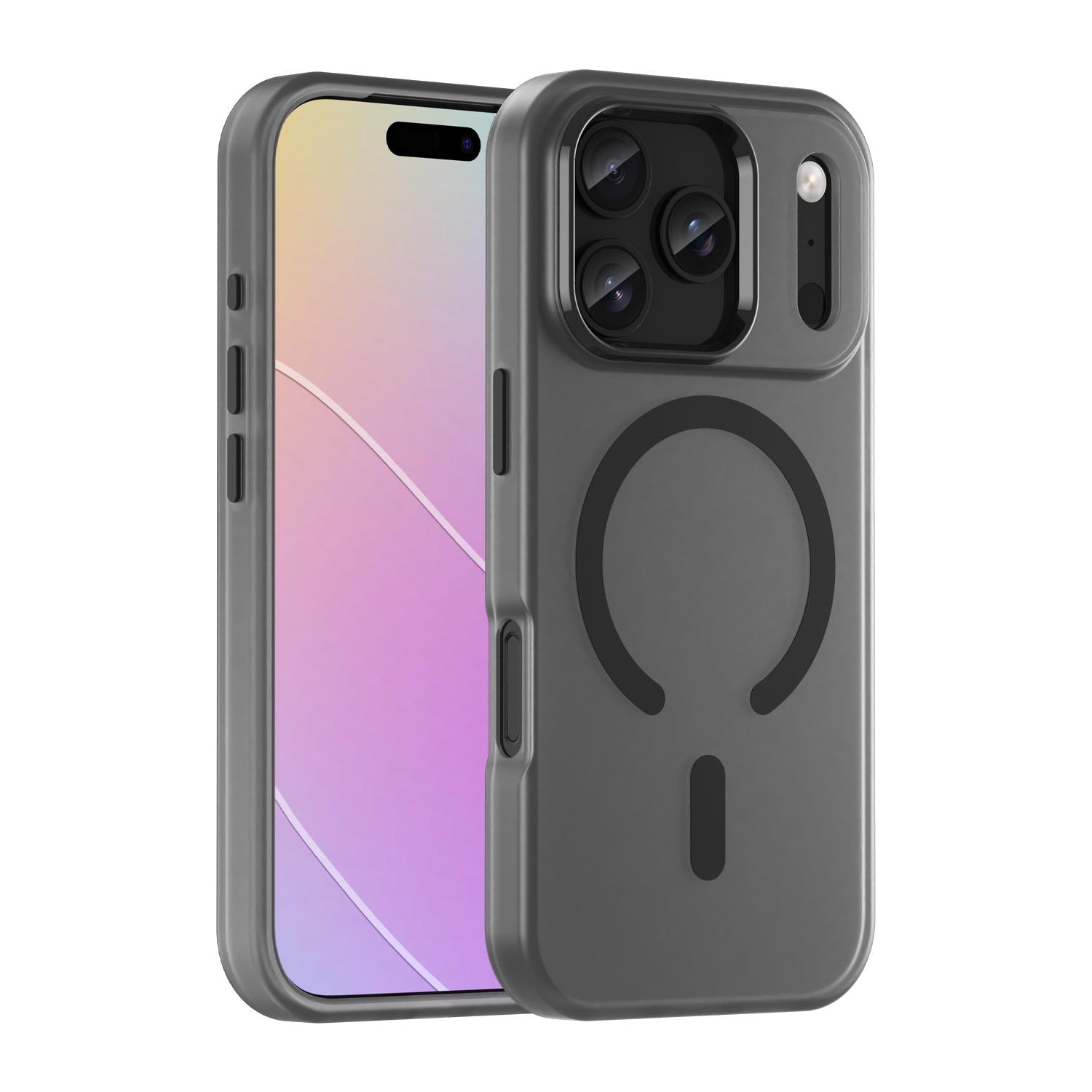 Compatible with iPhone 18 Pro MagSafe Frosted Translucent TPU + PC Full Coverage Phone Case - Black