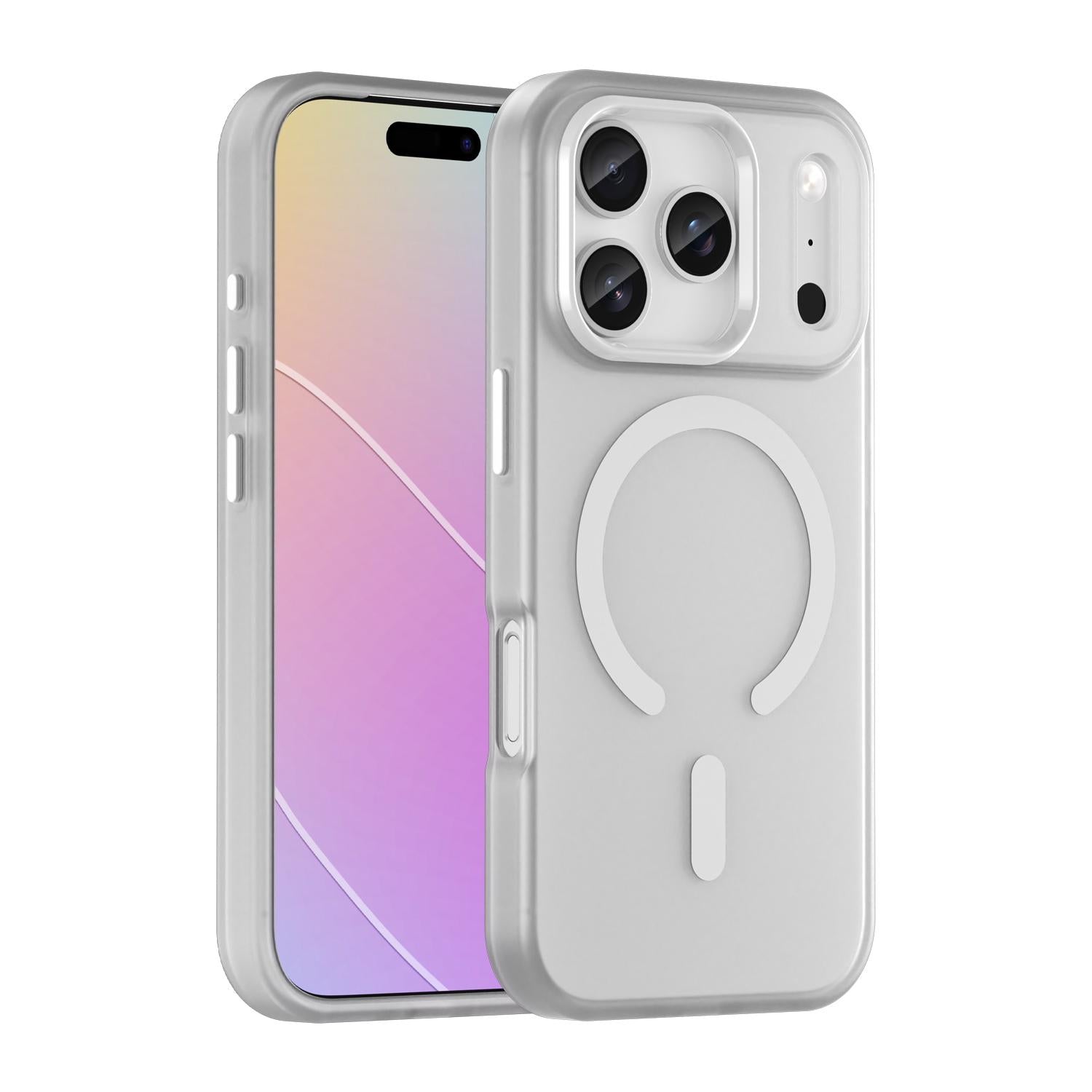 Compatible with iPhone 18 Pro MagSafe Frosted Translucent TPU + PC Full Coverage Phone Case - White