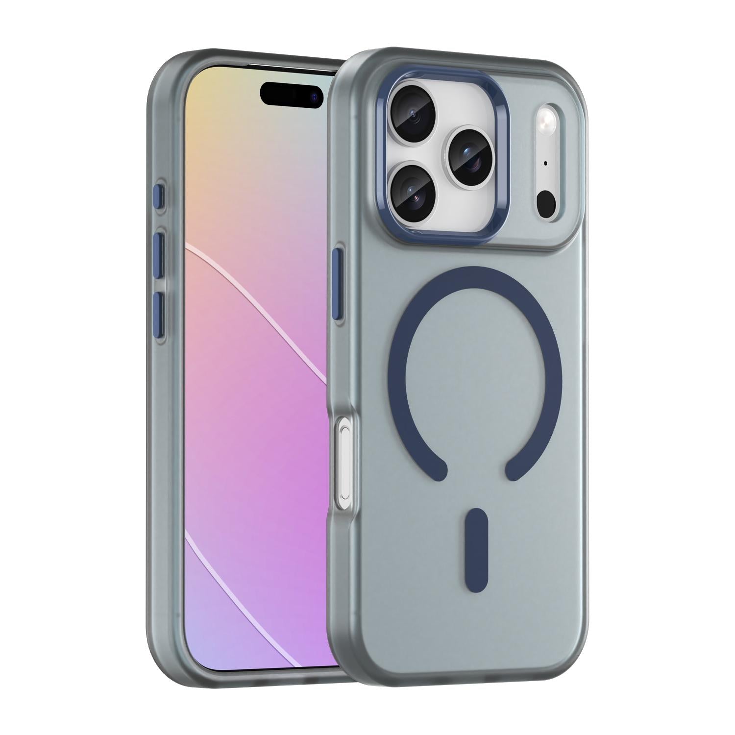 Compatible with iPhone 18 Pro MagSafe Frosted Translucent TPU + PC Full Coverage Phone Case - Dark Blue