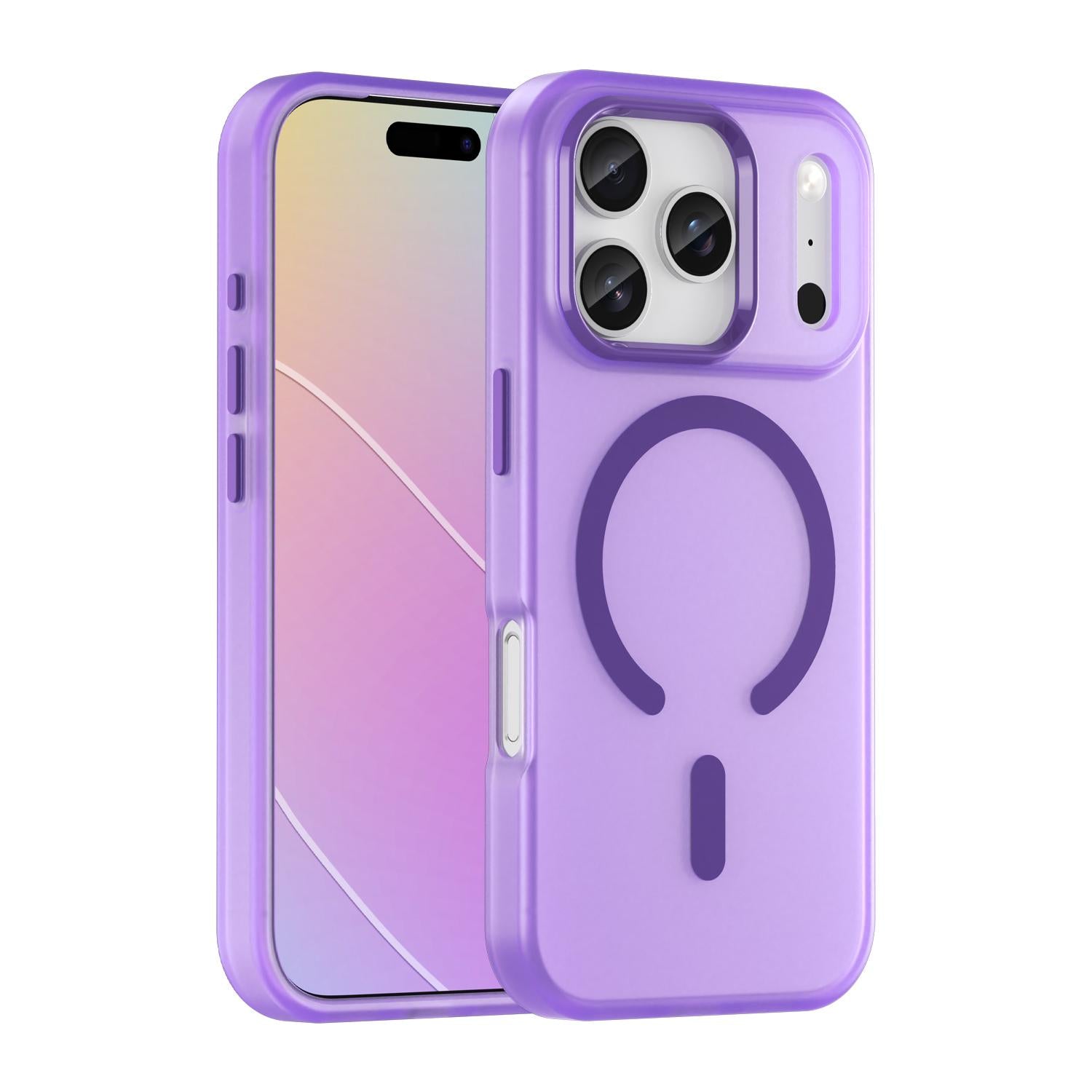 Compatible with iPhone 18 Pro MagSafe Frosted Translucent TPU + PC Full Coverage Phone Case - Dark Purple