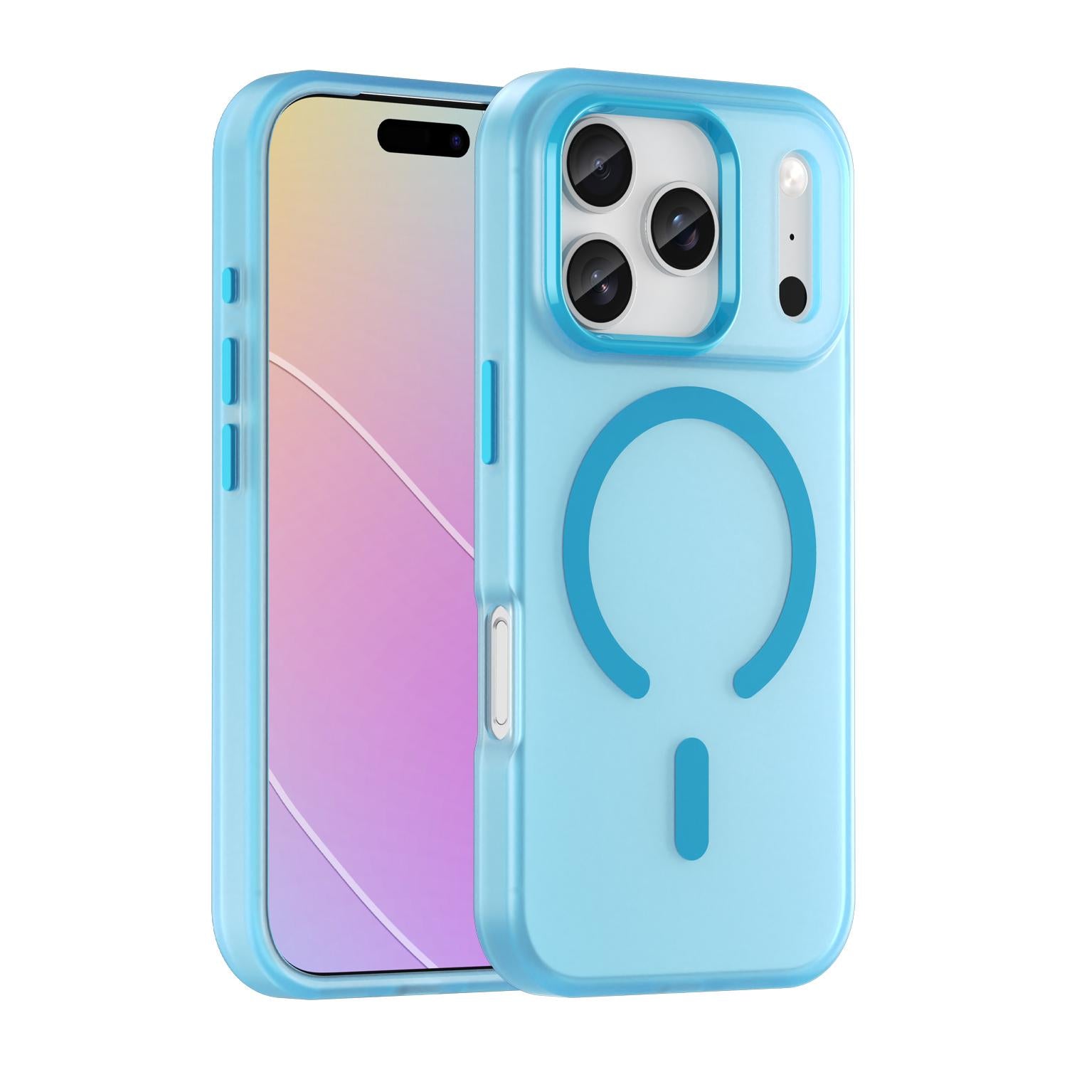 Compatible with iPhone 18 Pro MagSafe Frosted Translucent TPU + PC Full Coverage Phone Case - Blue