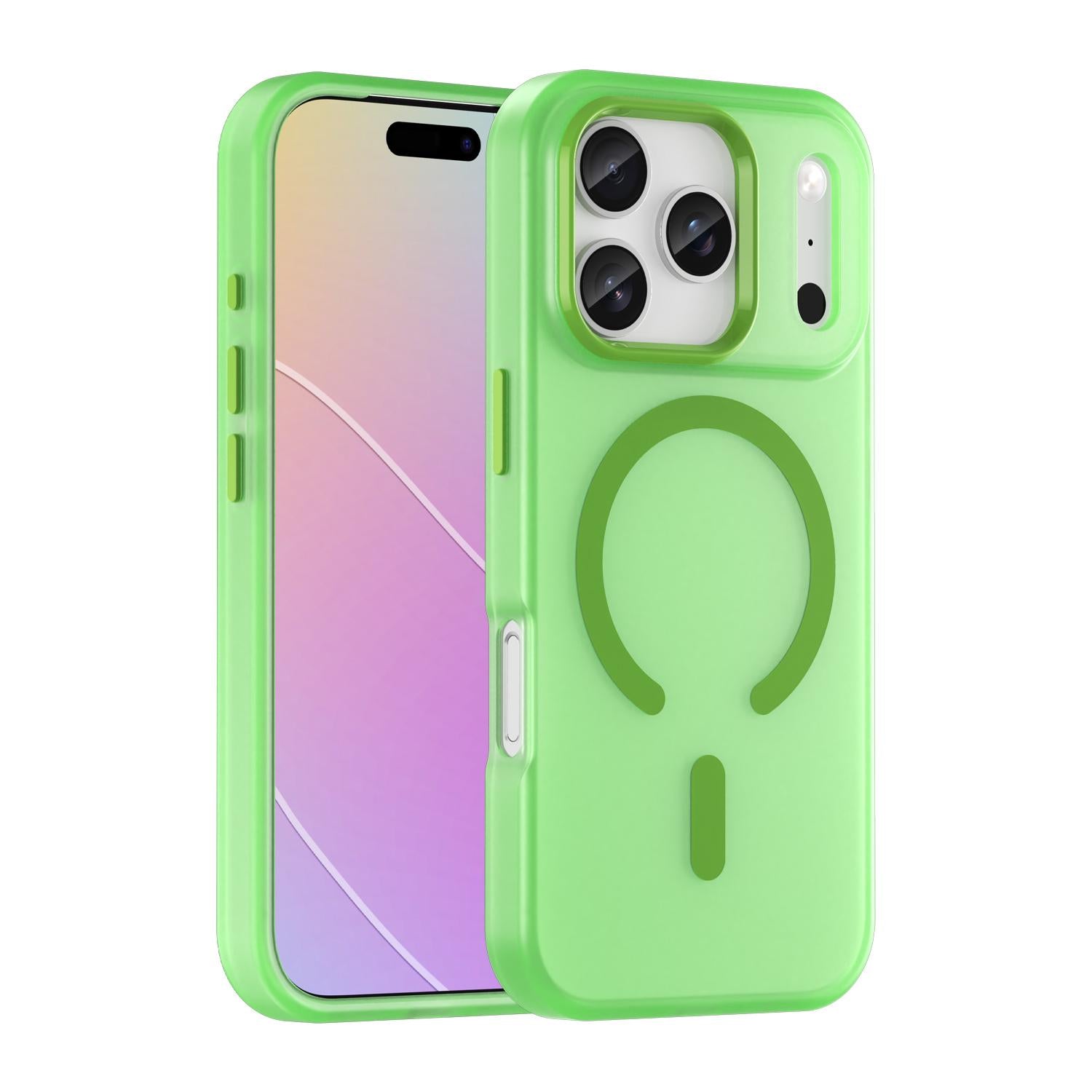 Compatible with iPhone 18 Pro MagSafe Frosted Translucent TPU + PC Full Coverage Phone Case - Green