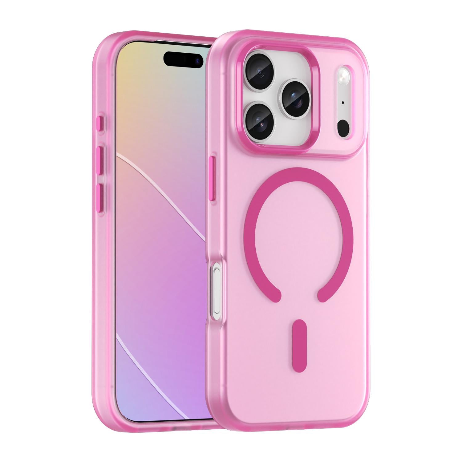 Compatible with iPhone 18 Pro MagSafe Frosted Translucent TPU + PC Full Coverage Phone Case - Pink