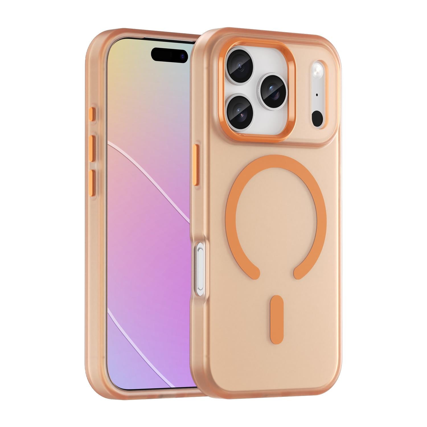 Compatible with iPhone 18 Pro MagSafe Frosted Translucent TPU + PC Full Coverage Phone Case - Orange