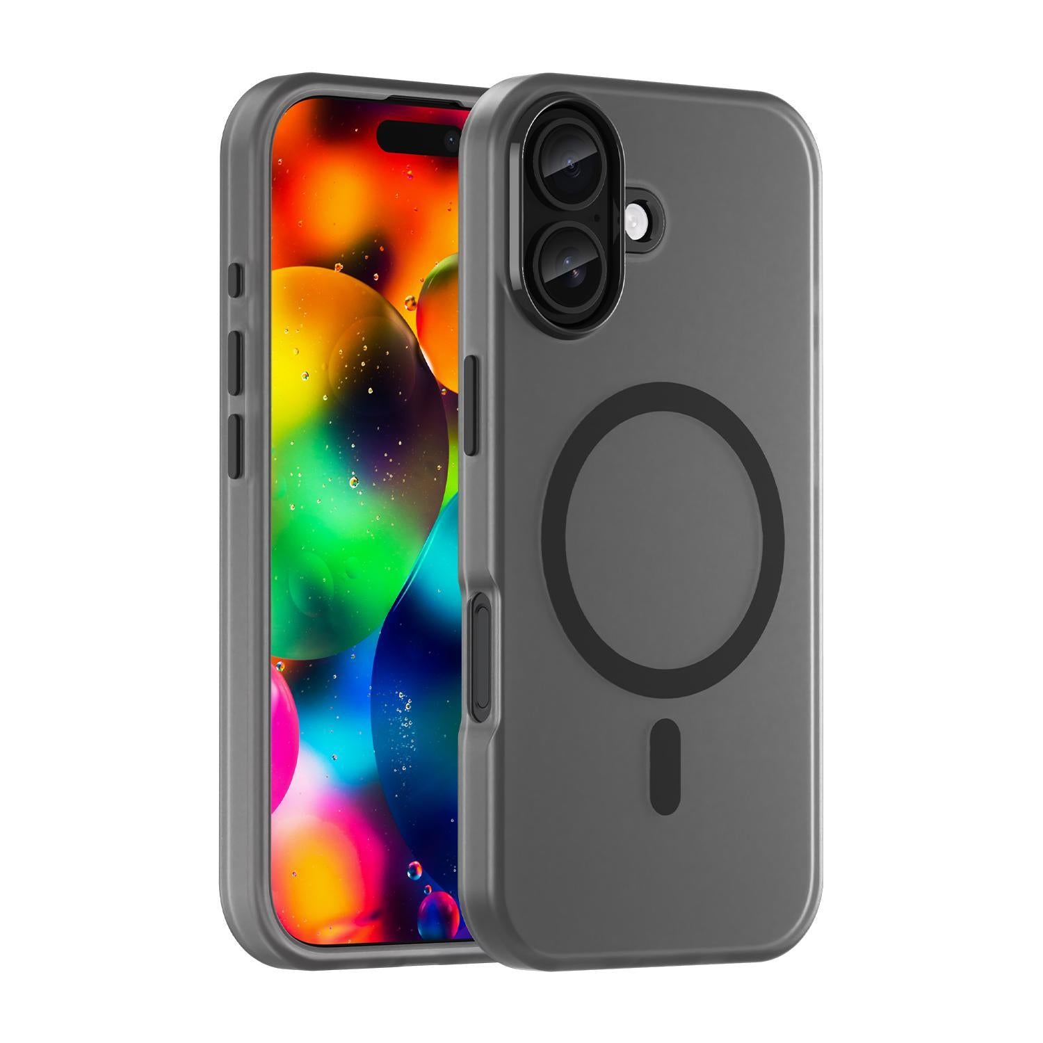 Compatible with iPhone 18 MagSafe Frosted Translucent TPU + PC Full Coverage Phone Case - Black