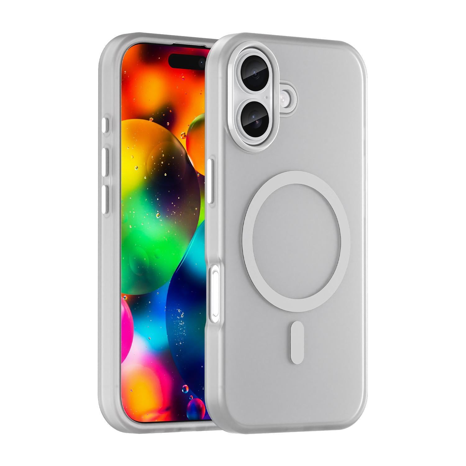 Compatible with iPhone 18 MagSafe Frosted Translucent TPU + PC Full Coverage Phone Case - White