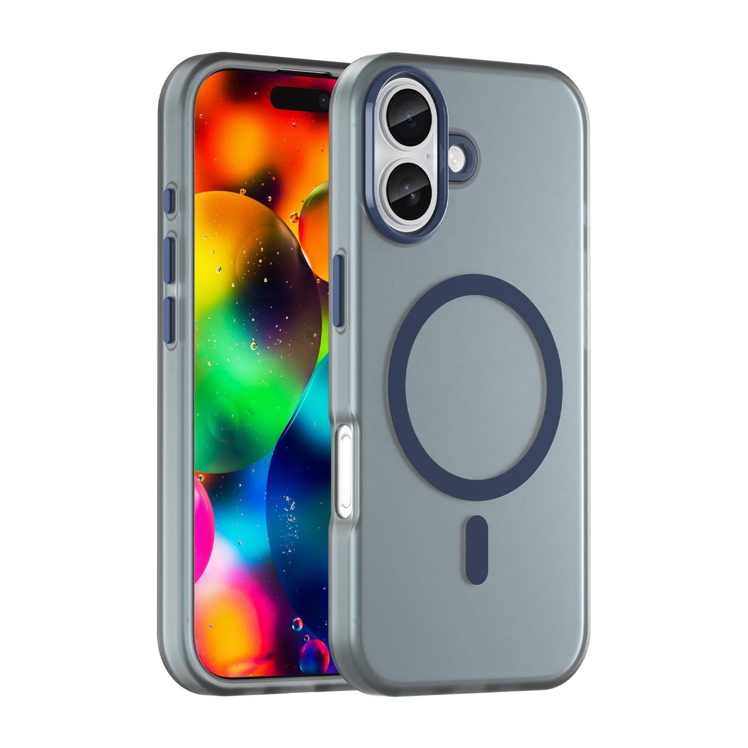 Compatible with iPhone 18 MagSafe Frosted Translucent TPU + PC Full Coverage Phone Case - Dark Blue