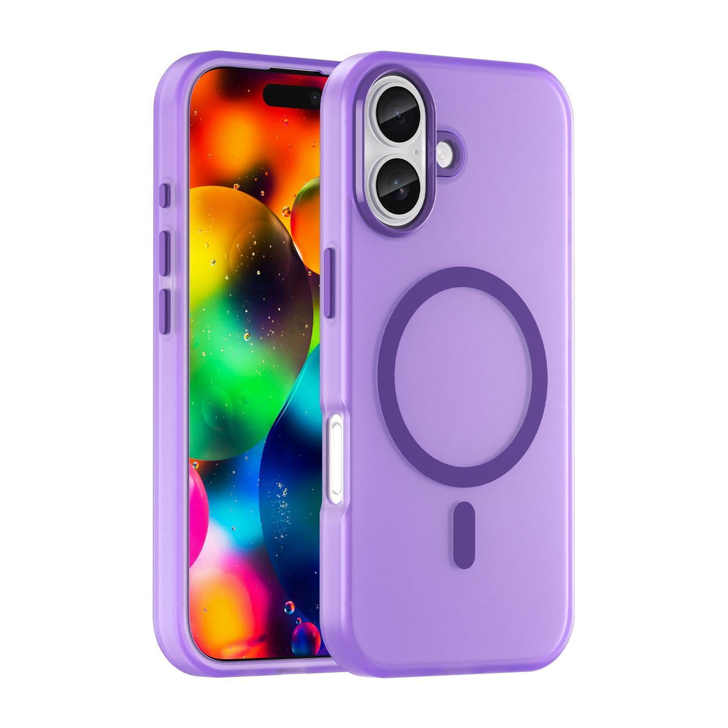 Compatible with iPhone 18 MagSafe Frosted Translucent TPU + PC Full Coverage Phone Case - Dark Purple