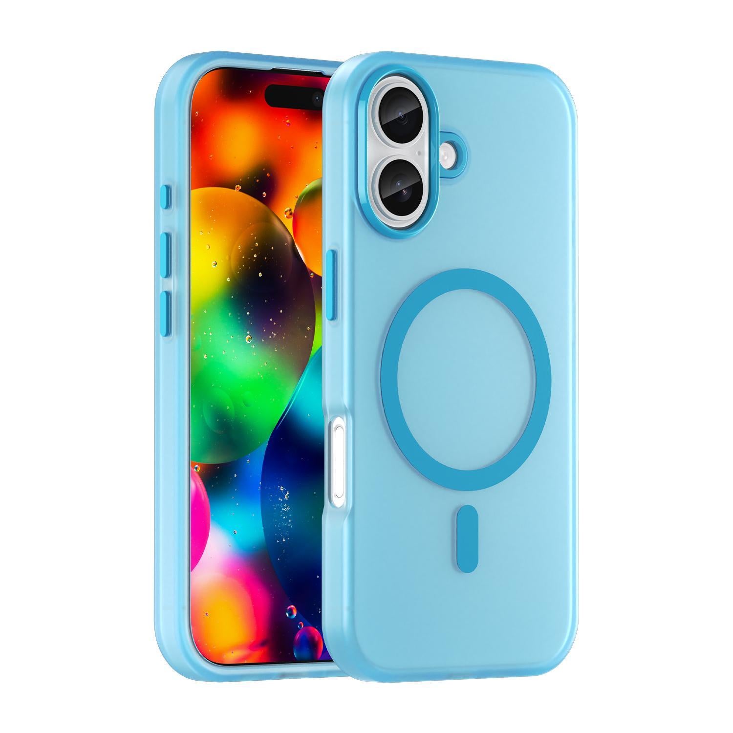 Compatible with iPhone 18 MagSafe Frosted Translucent TPU + PC Full Coverage Phone Case - Blue
