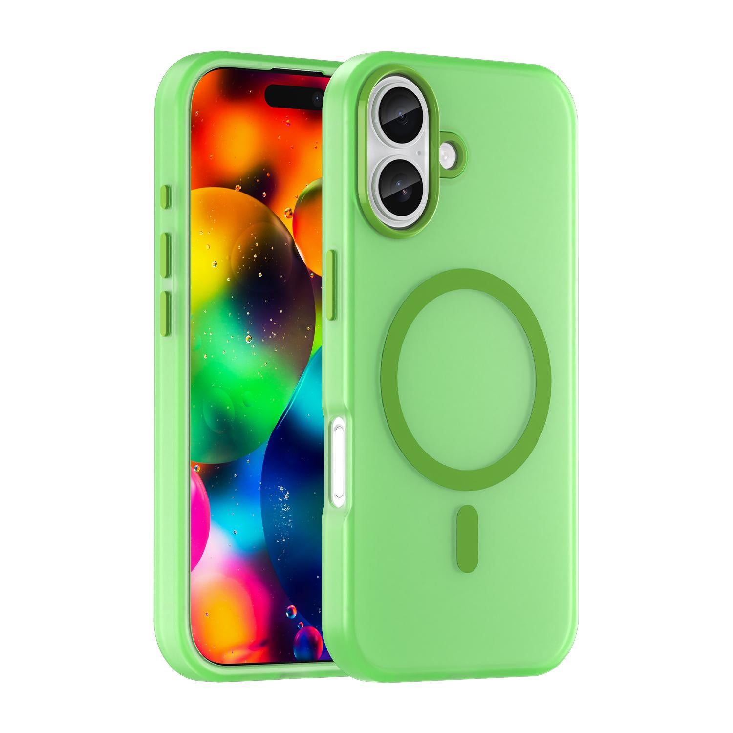 Compatible with iPhone 18 MagSafe Frosted Translucent TPU + PC Full Coverage Phone Case - Green