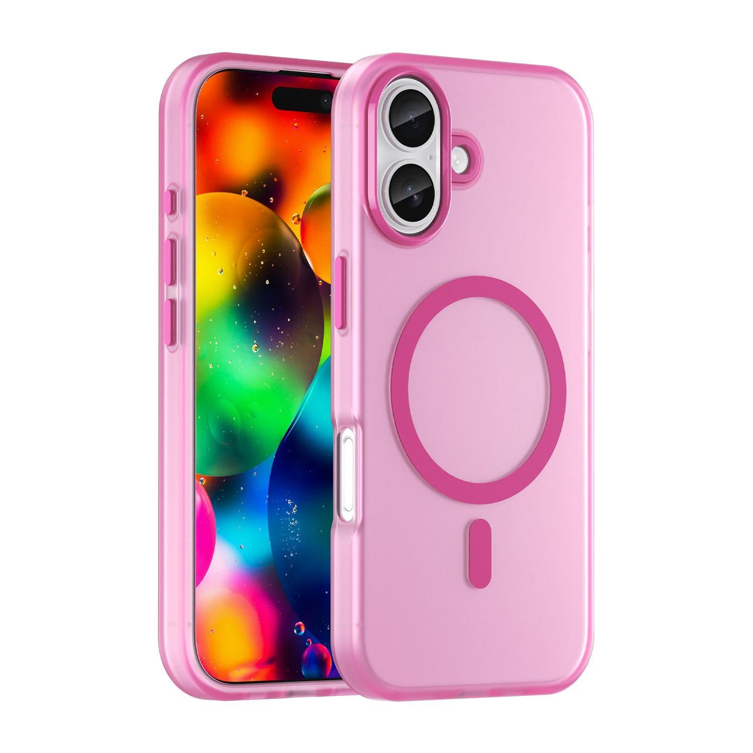 Compatible with iPhone 18 MagSafe Frosted Translucent TPU + PC Full Coverage Phone Case - Pink