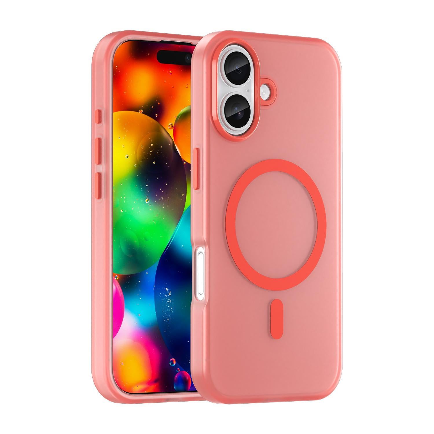Compatible with iPhone 18 MagSafe Frosted Translucent TPU + PC Full Coverage Phone Case - Red