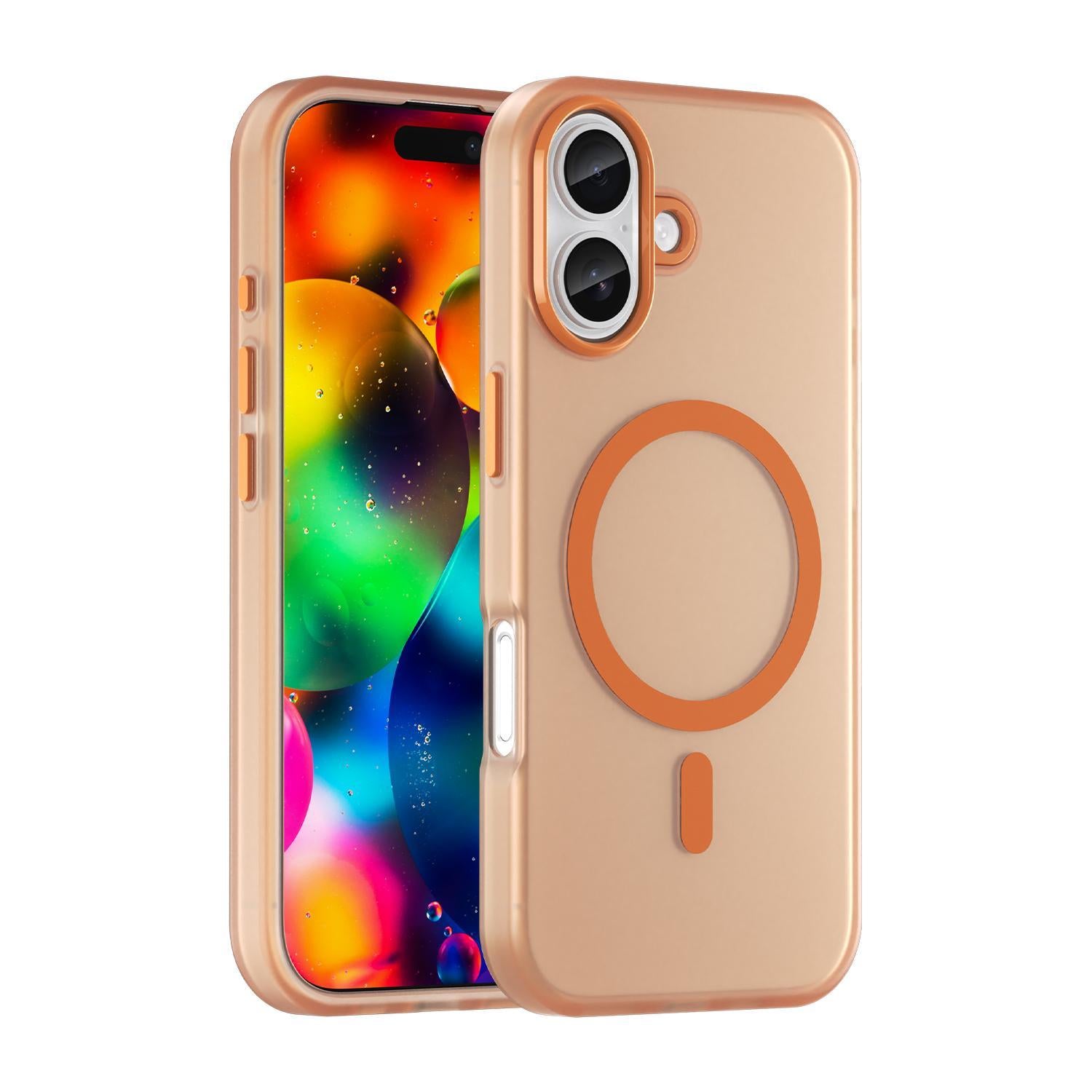 Compatible with iPhone 18 MagSafe Frosted Translucent TPU + PC Full Coverage Phone Case - Orange