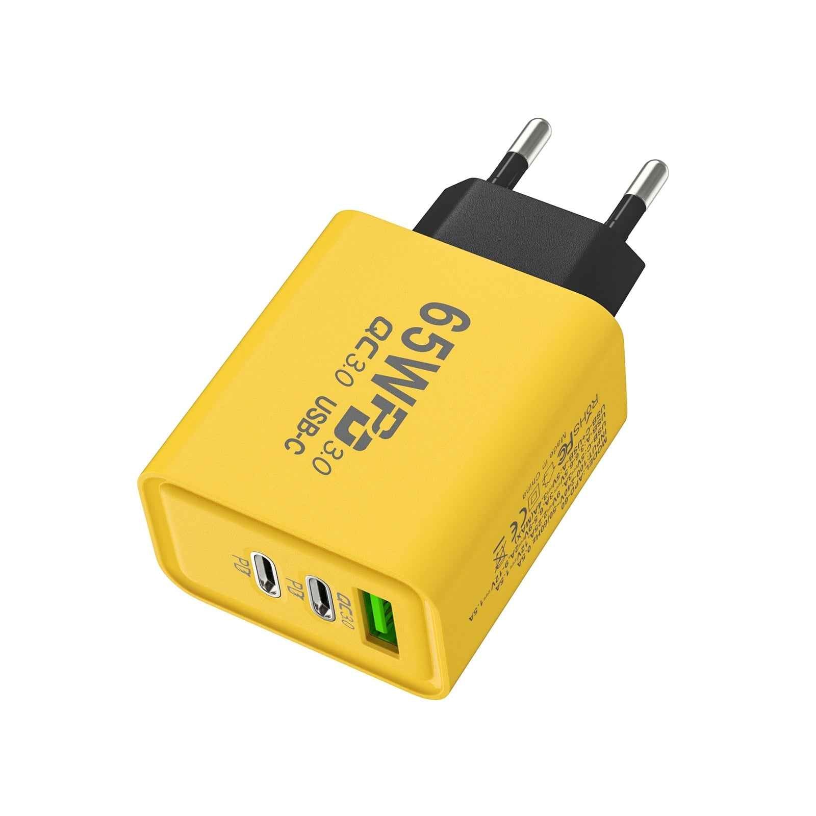 Uniqbuy For 65W Gallium Nitride USB + Type-C Fast Charging Charger, Plug Type:EU Plug(Yellow)