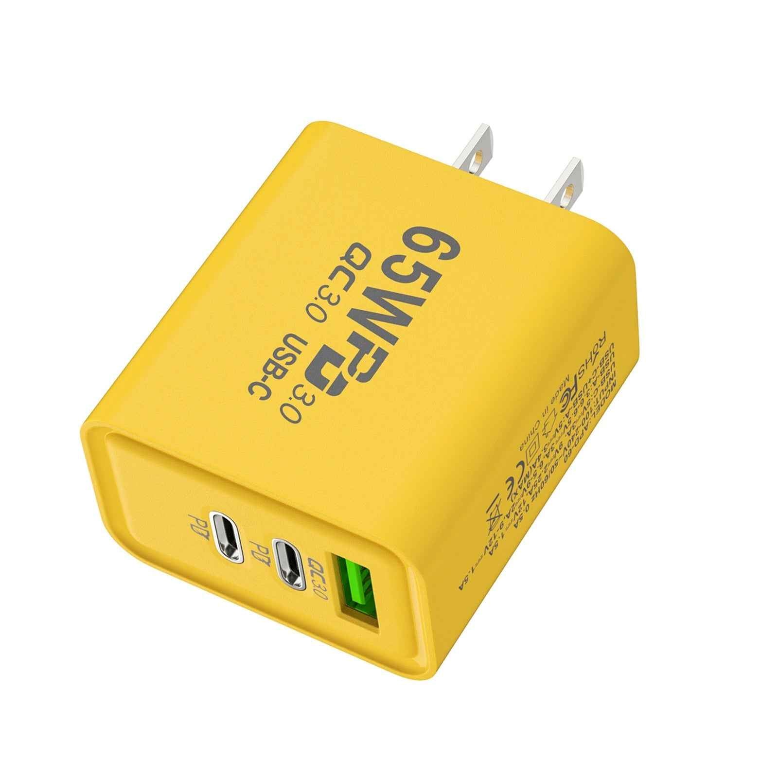 Uniqbuy For 65W Gallium Nitride USB + Type-C Fast Charging Charger, Plug Type:US Plug(Yellow)
