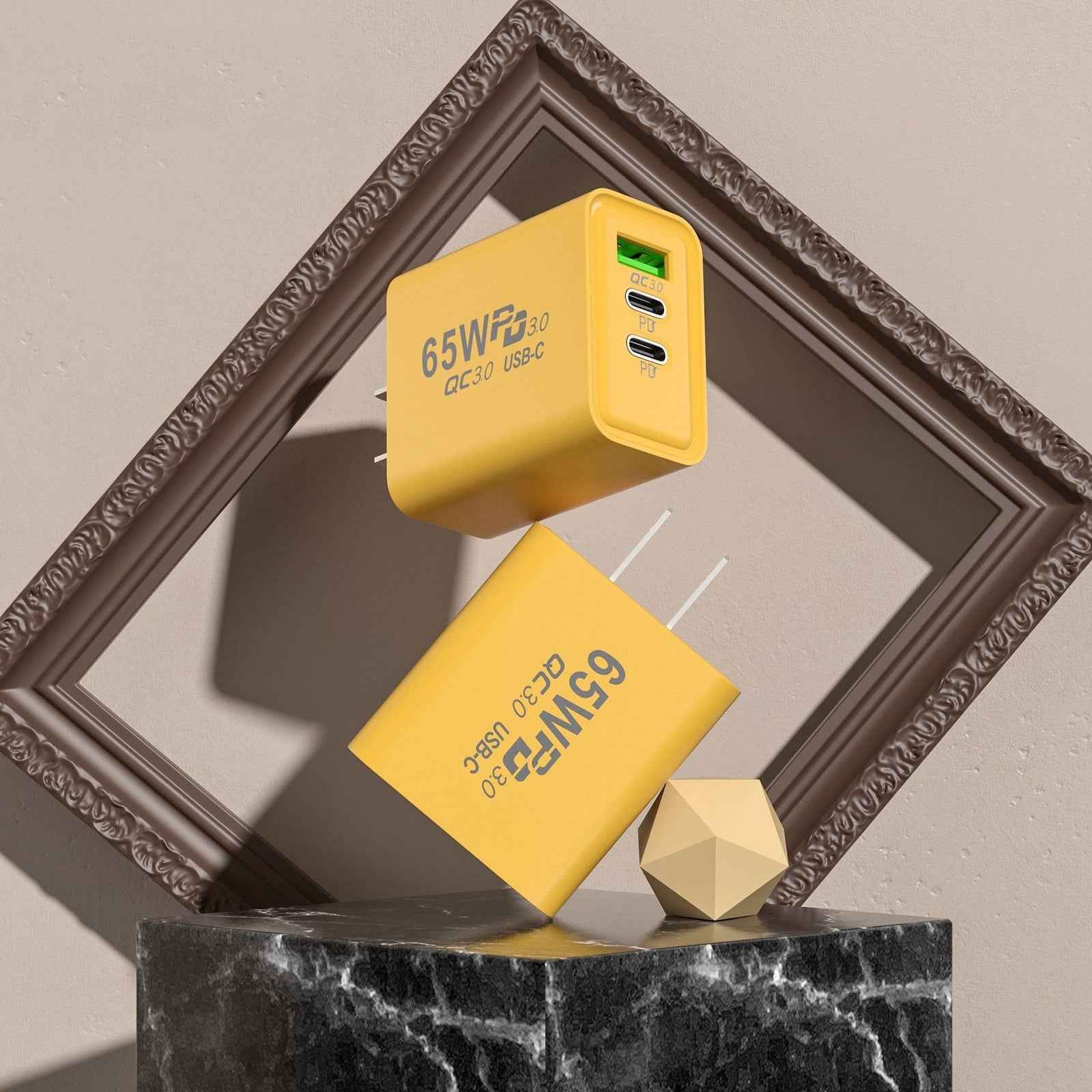 Uniqbuy For 65W Gallium Nitride USB + Type-C Fast Charging Charger, Plug Type:US Plug(Yellow)
