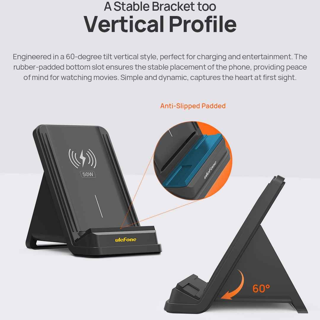 Uniqbuy For Ulefone WCS01 50W Air-cooled Wireless Charger Stand(Black)