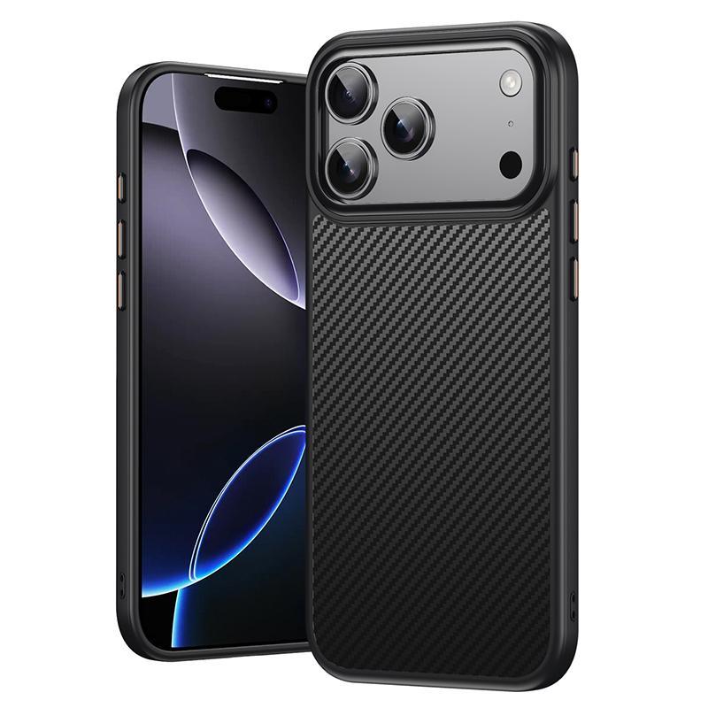 Compatible with iPhone 18 Pro Kevlar Fiber Texture Shockproof Magnetic Phone Case - Black