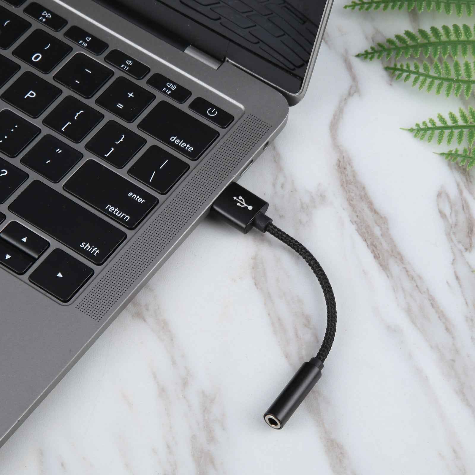 Uniqbuy For USB Male to 3.5mm Female Weave Texture Audio Adapter(Black)
