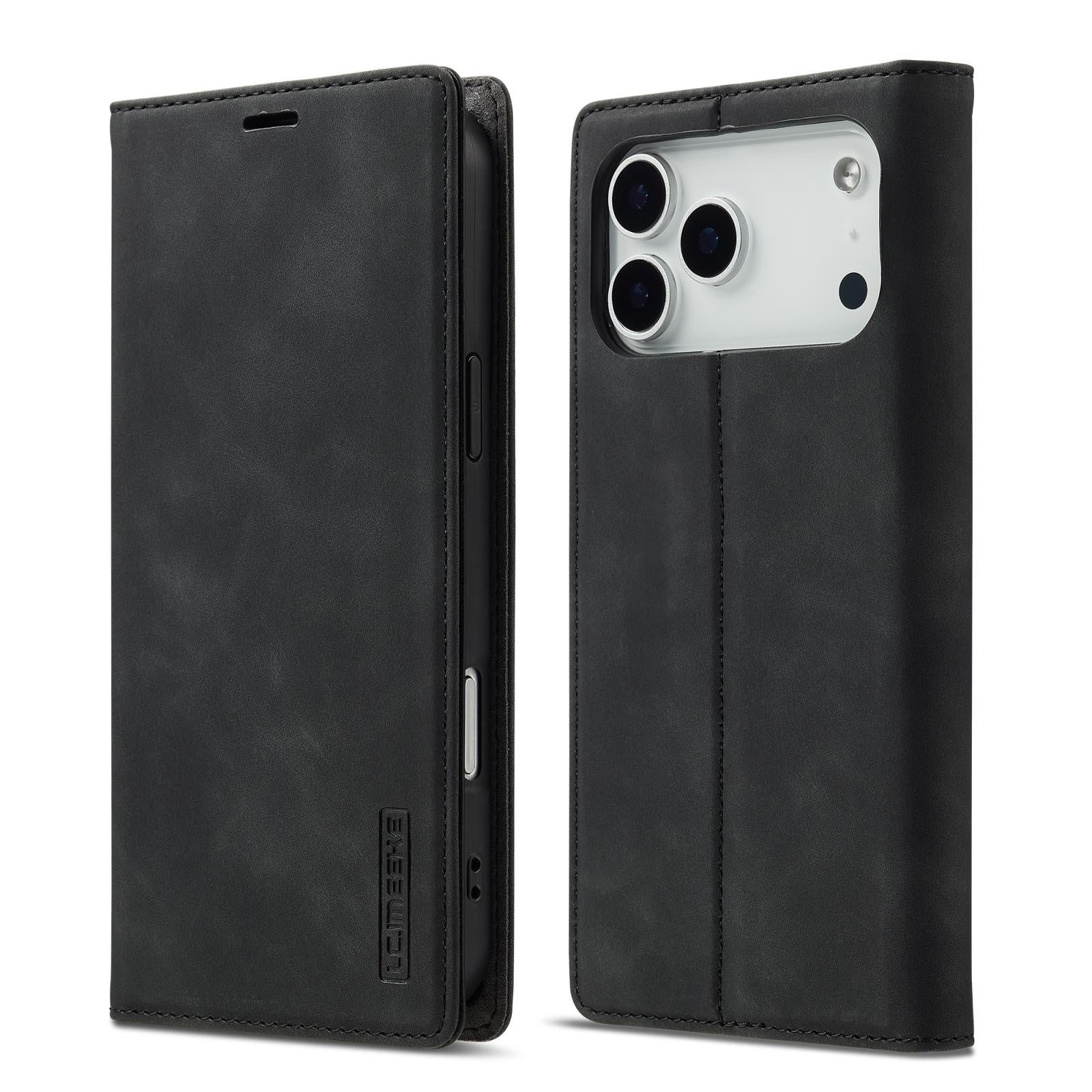 Compatible with iPhone 18 Pro & 17 Pro LC.IMEEKE Strong Magnetism Microfiber Leather Phone Case - Black