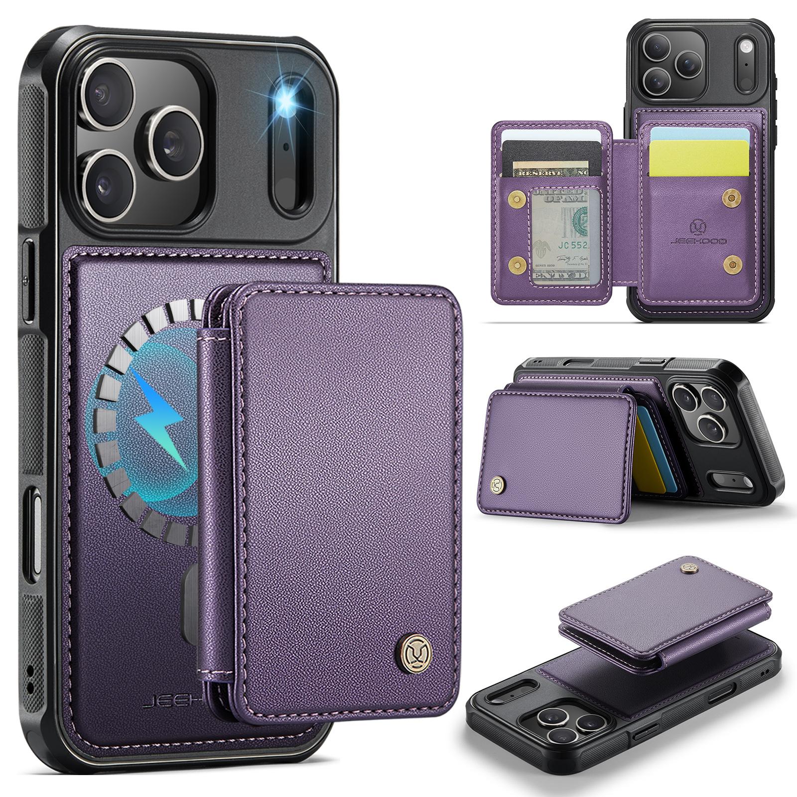 Compatible with iPhone 18 Pro JEEHOOD J05 Business Magnetic Style RFID Leather Phone Case - Purple