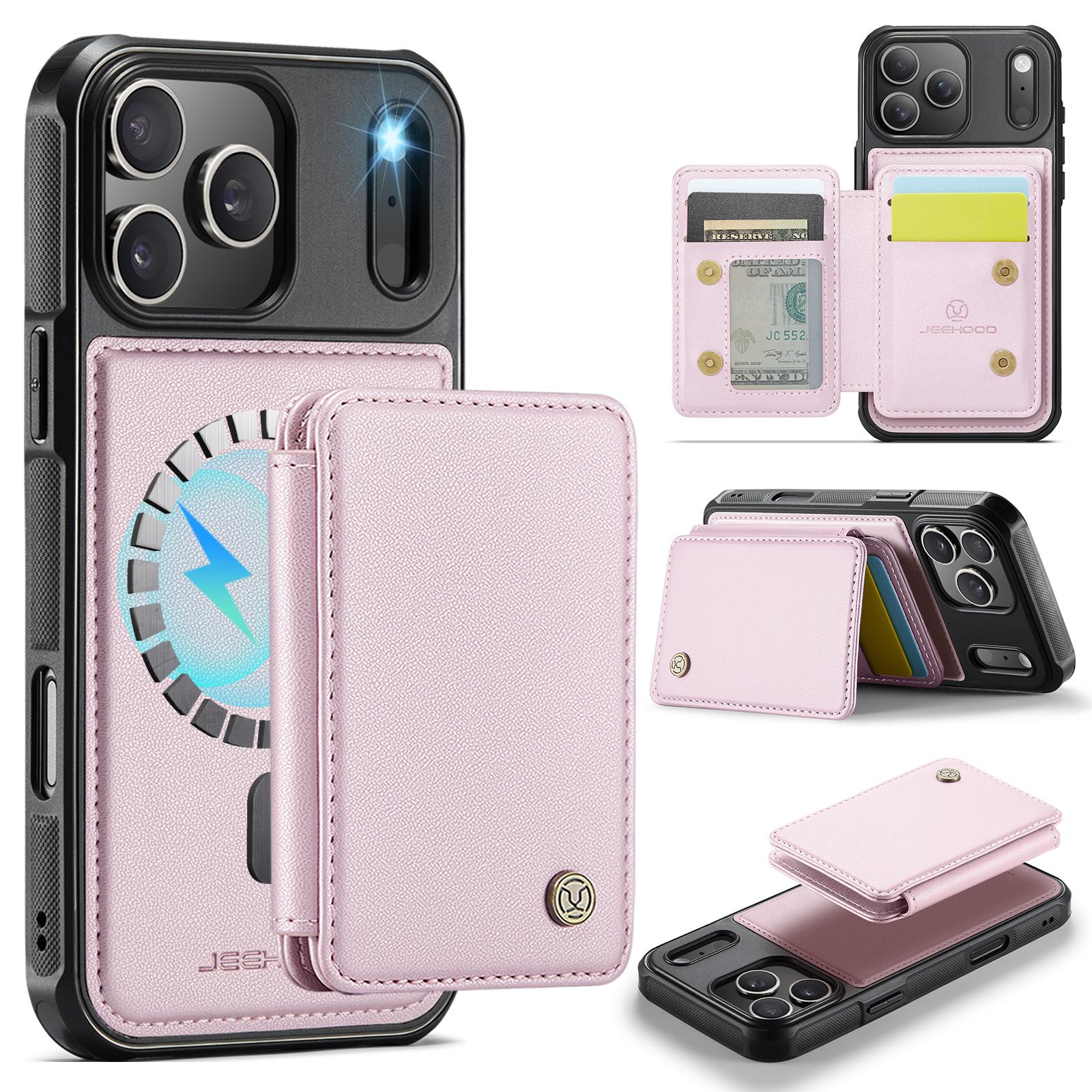 Compatible with iPhone 18 Pro JEEHOOD J05 Business Magnetic Style RFID Leather Phone Case - Pink