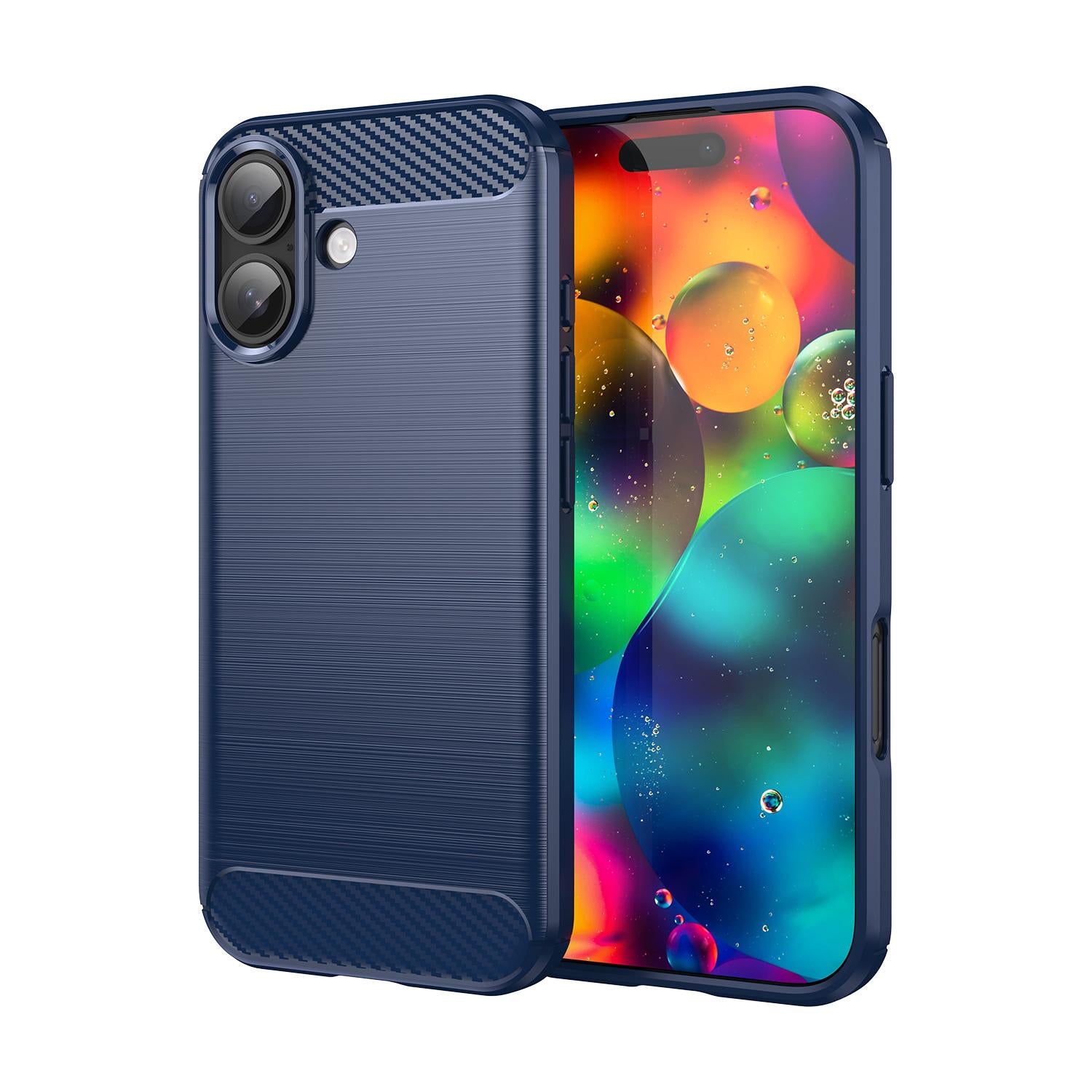 Compatible with iPhone 18 Brushed Texture Carbon Fiber TPU Phone Case - Blue