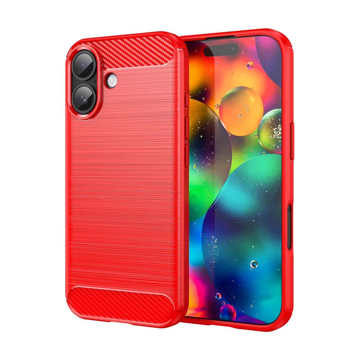 Compatible with iPhone 18 Brushed Texture Carbon Fiber TPU Phone Case - Red