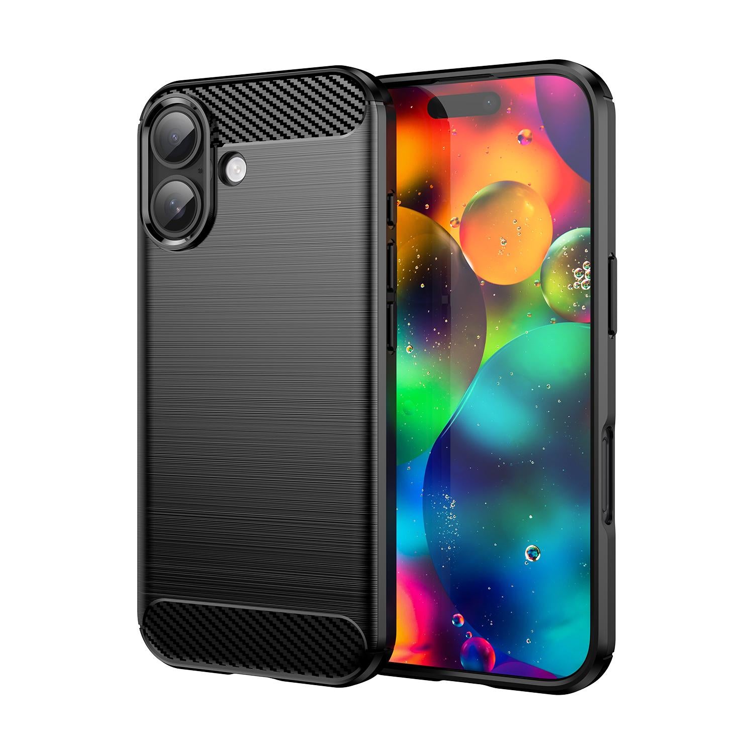 Compatible with iPhone 18 Brushed Texture Carbon Fiber TPU Phone Case - Black