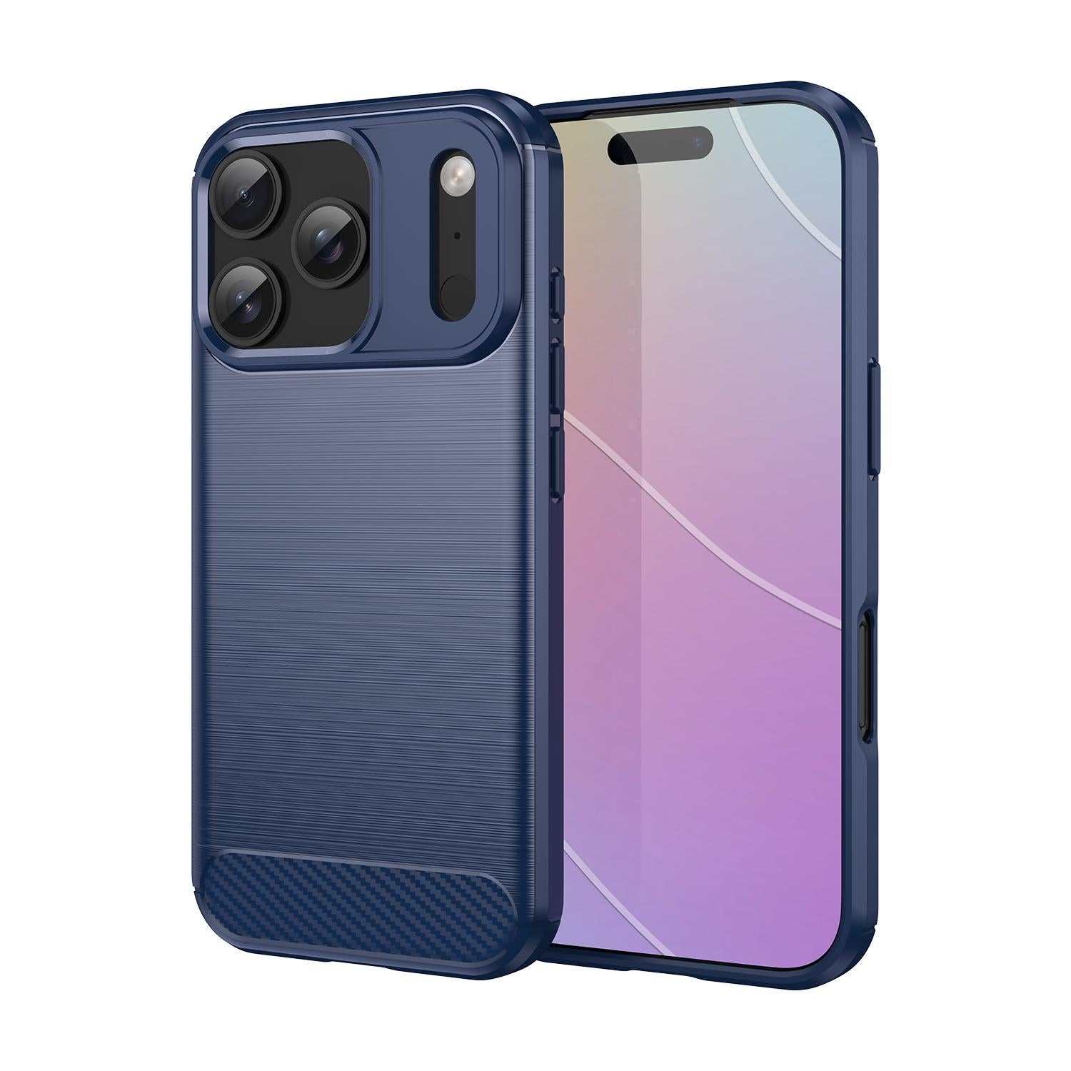 Compatible with iPhone 18 Pro Brushed Texture Carbon Fiber TPU Phone Case - Blue