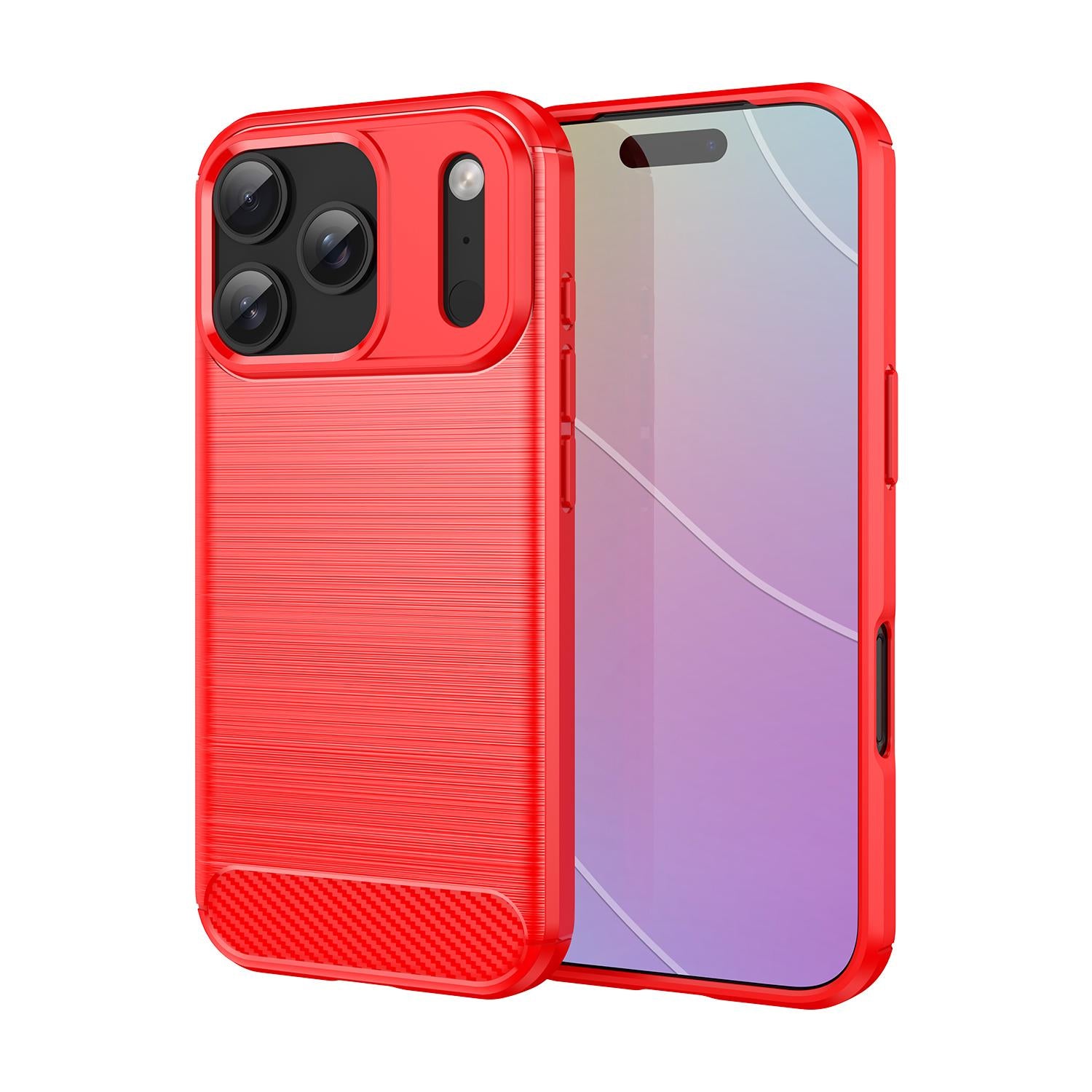 Compatible with iPhone 18 Pro Brushed Texture Carbon Fiber TPU Phone Case - Red