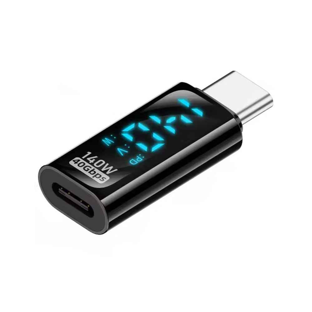 Uniqbuy For Type-C Male to Type-C Female 140W Charging Adapter with Digital Display(Black)