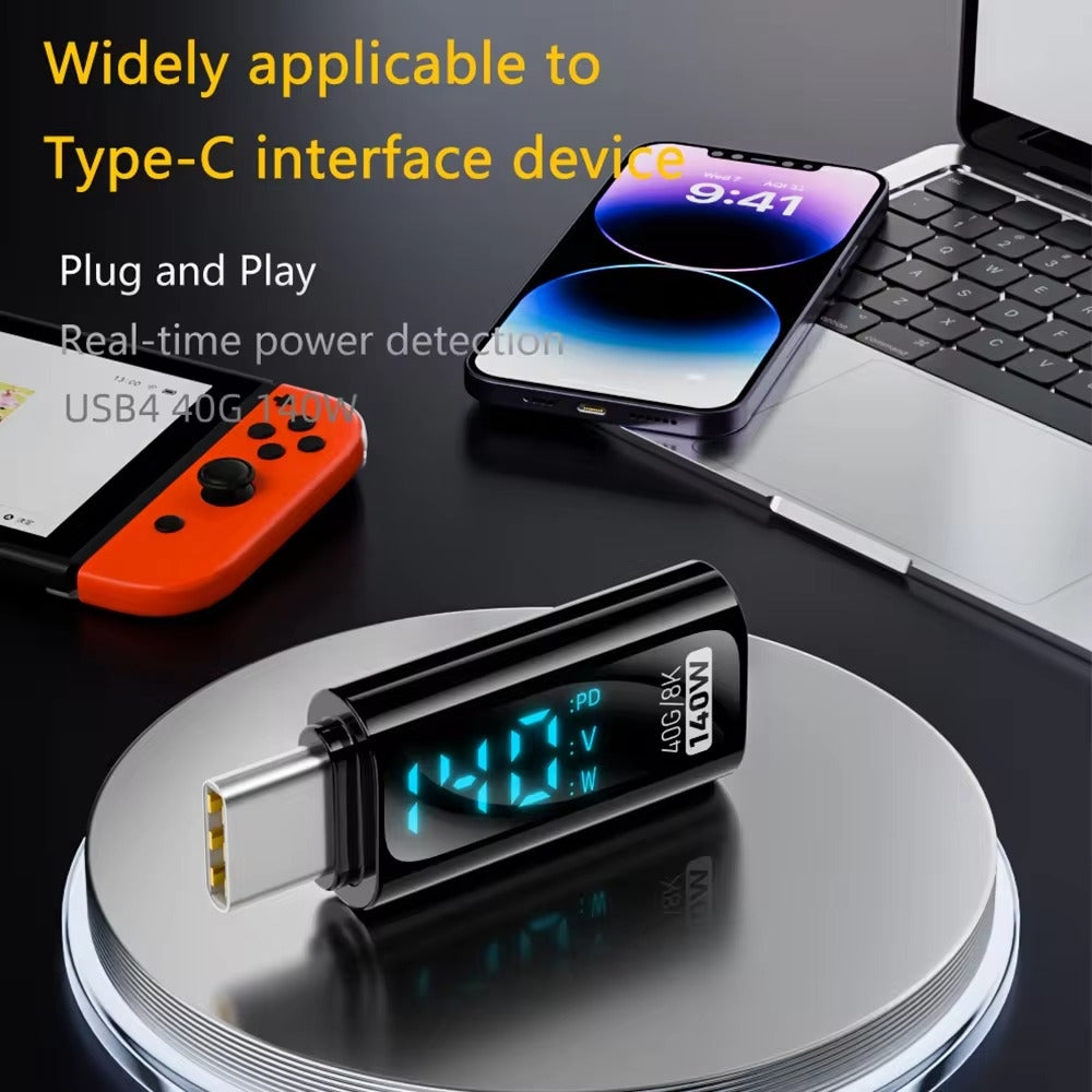 Type-C Male to Type-C Female 140W Charging Adapter with Digital Display(Black)