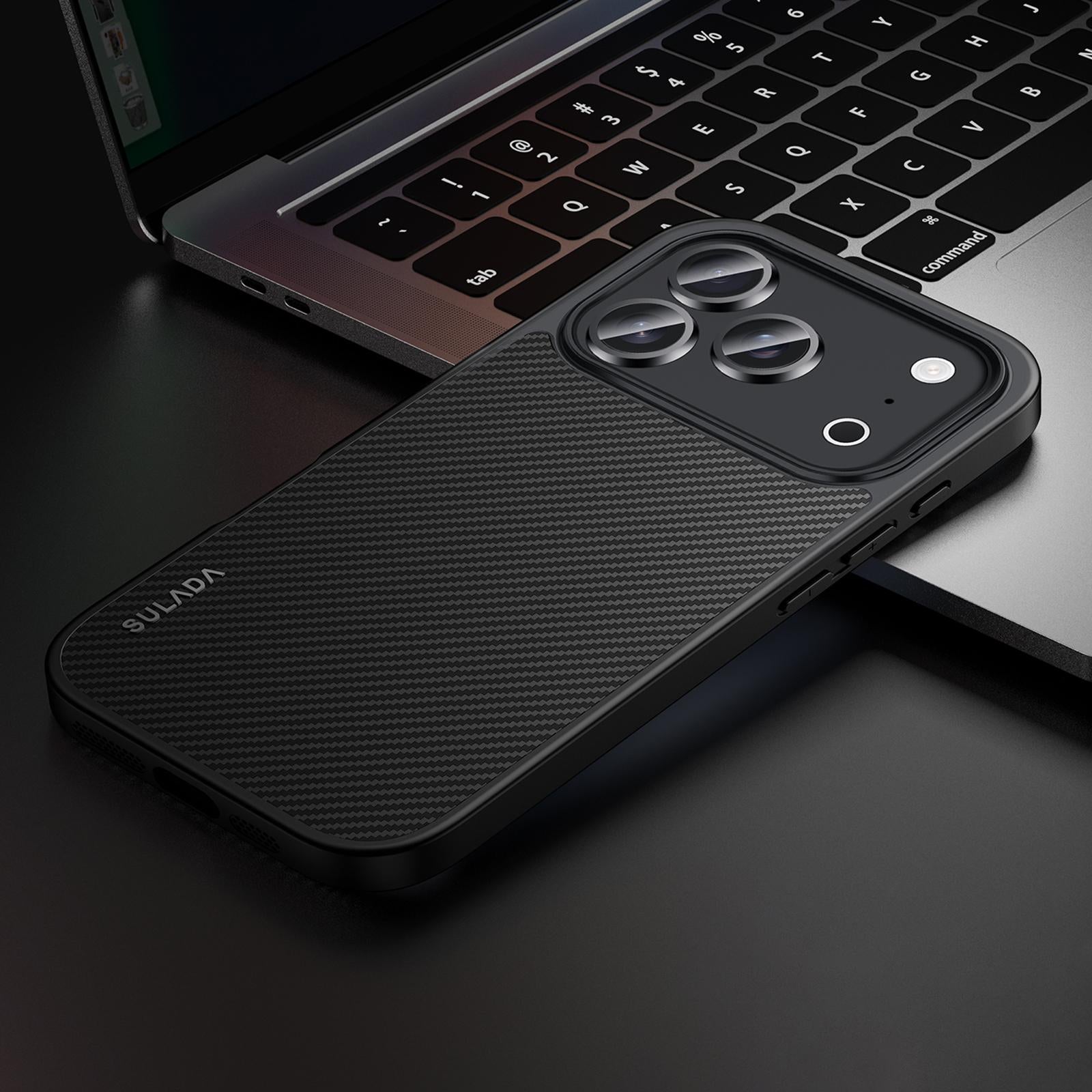 Compatible with iPhone 18 Pro SULADA 600D Kevlar Texture PC Shockproof Phone Case - Black