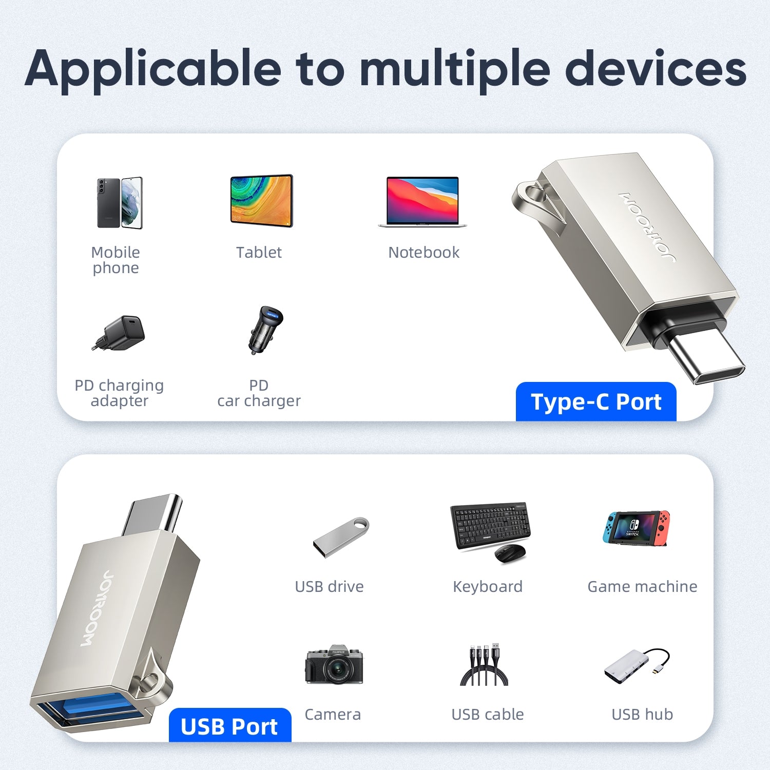 JOYROOM S-H151 Upgraded Version USB-C / Type-C Male c 3.0 Female OTG Adapter(Pearl Nickel)