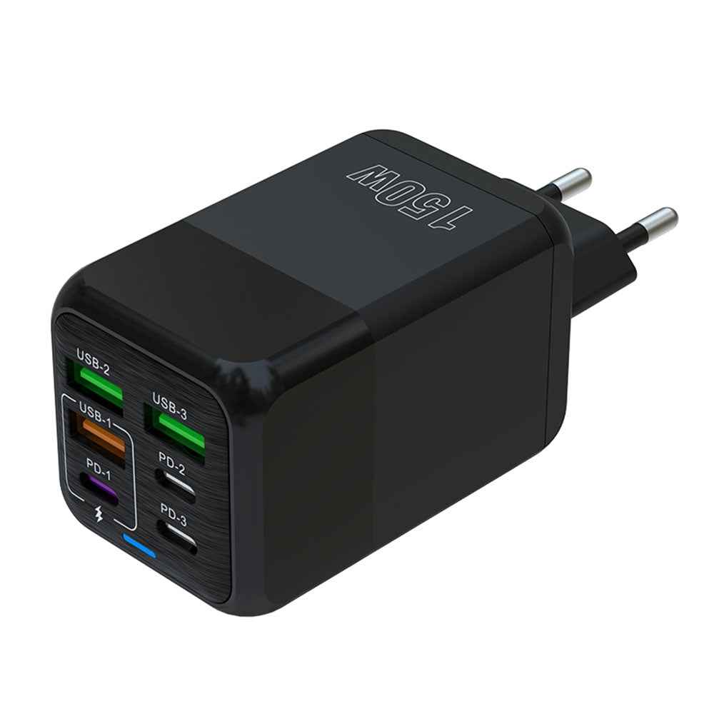Uniqbuy For 150W 3 x USB + 3 x USB-C / Type-C Multi-port Fast Charger, EU Plug(Black)