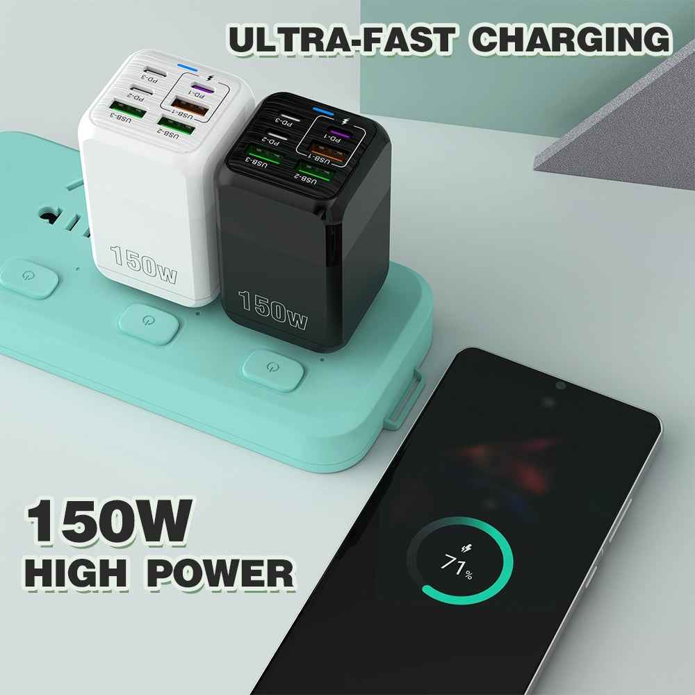 Uniqbuy For 150W 3 x USB + 3 x USB-C / Type-C Multi-port Fast Charger, EU Plug(White)