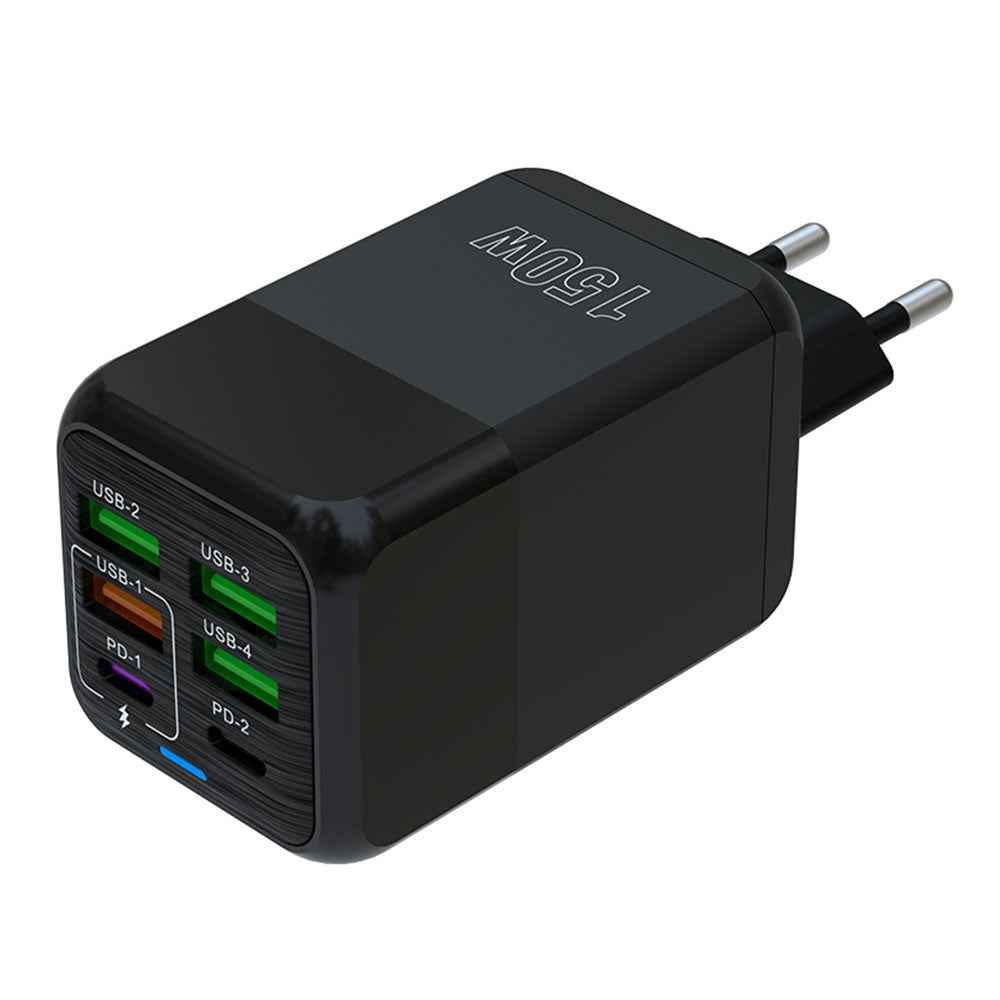 Uniqbuy For 150W 4 x USB + 2 x USB-C / Type-C Multi-port Fast Charger, EU Plug(Black)