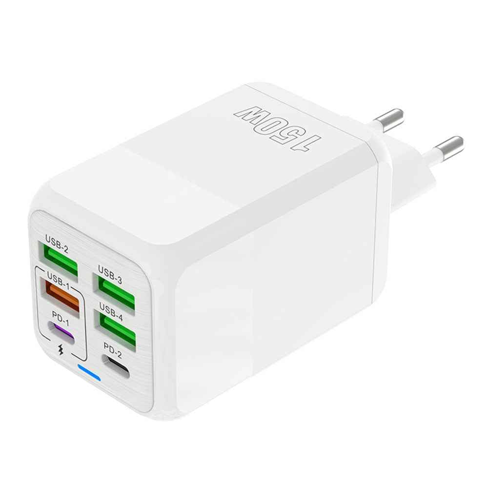 Uniqbuy For 150W 4 x USB + 2 x USB-C / Type-C Multi-port Fast Charger, EU Plug(White)