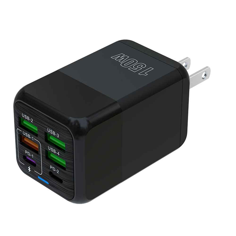 Uniqbuy For 150W 4 x USB + 2 x USB-C / Type-C Multi-port Fast Charger, US Plug(Black)