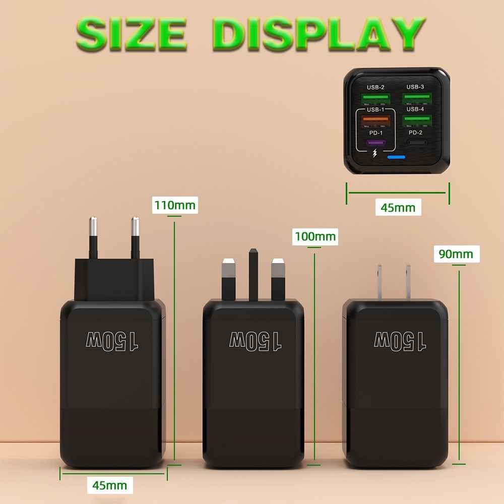 Uniqbuy For 150W 4 x USB + 2 x USB-C / Type-C Multi-port Fast Charger, EU Plug(Black)