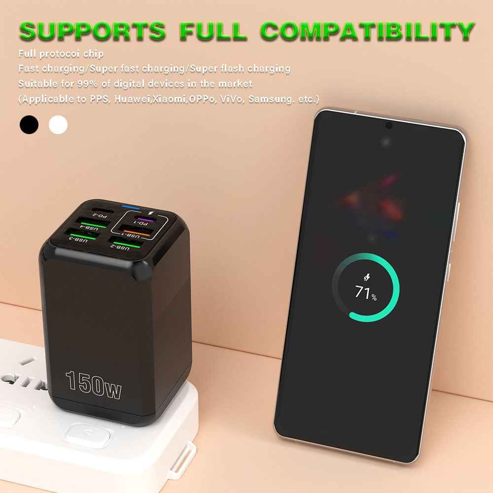 Uniqbuy For 150W 4 x USB + 2 x USB-C / Type-C Multi-port Fast Charger, EU Plug(White)