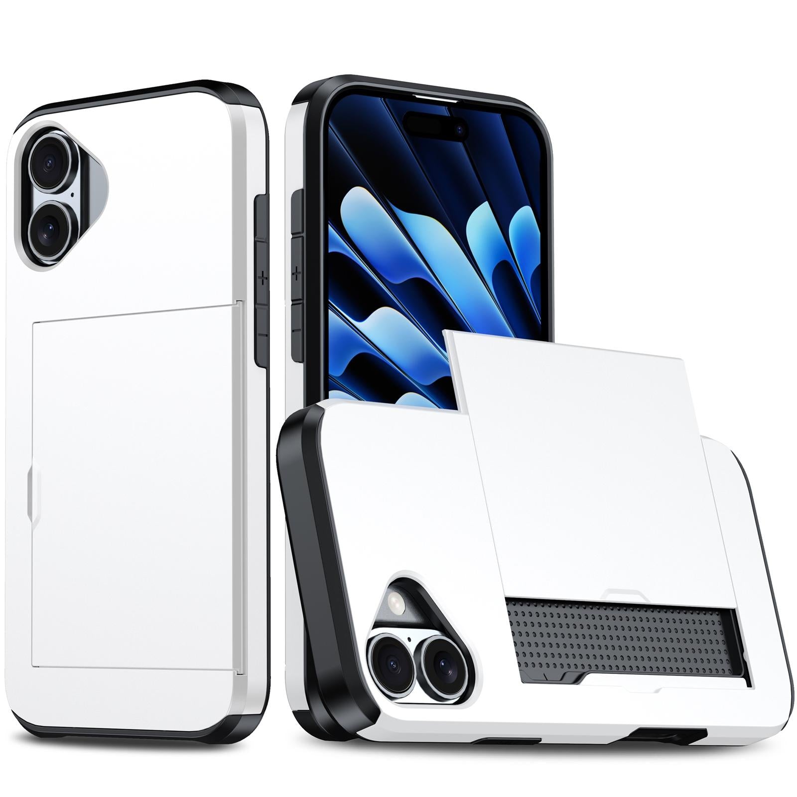 Compatible with iPhone 18 Shockproof Armor Phone Case with Card Slot - White