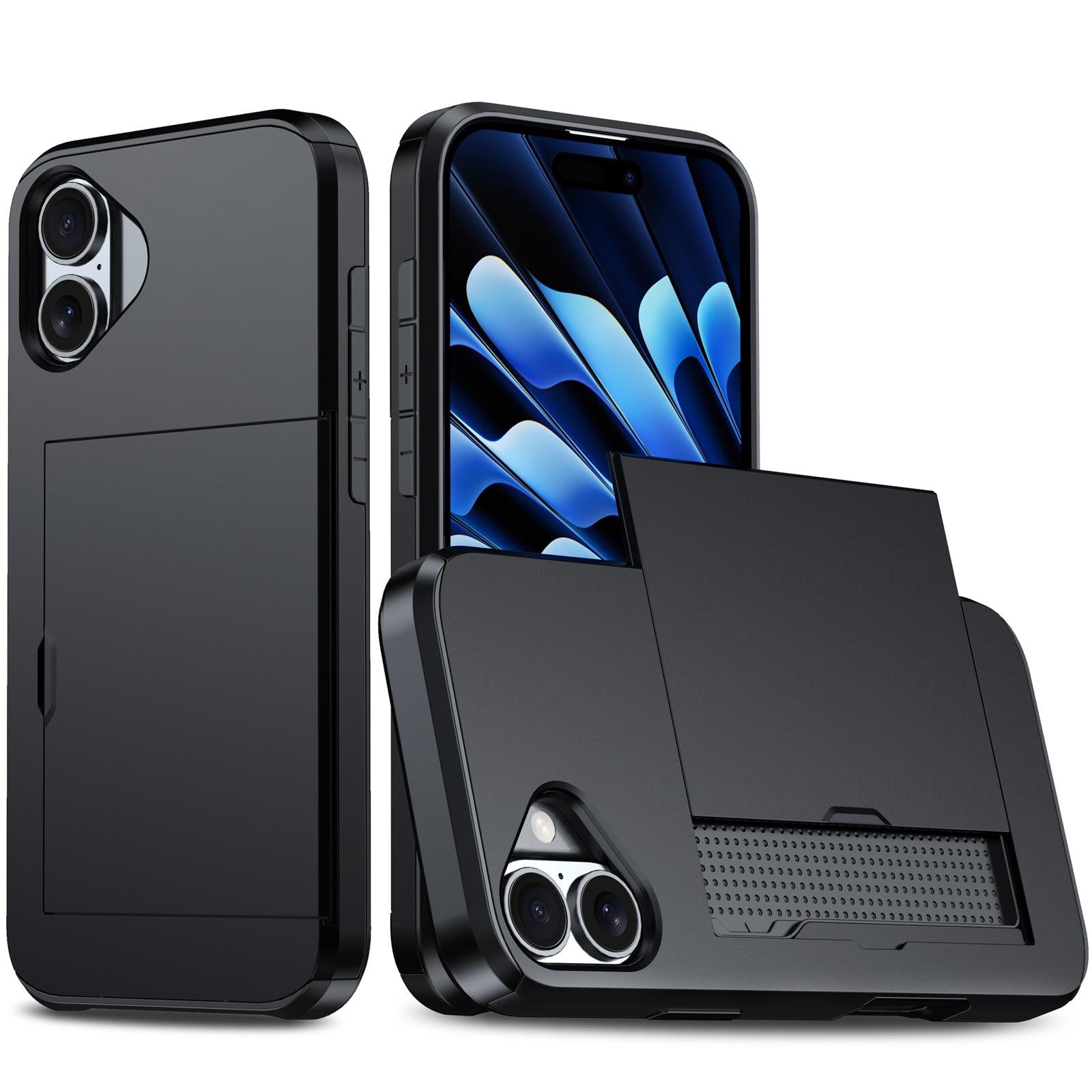 Compatible with iPhone 18 Shockproof Armor Phone Case with Card Slot - Black