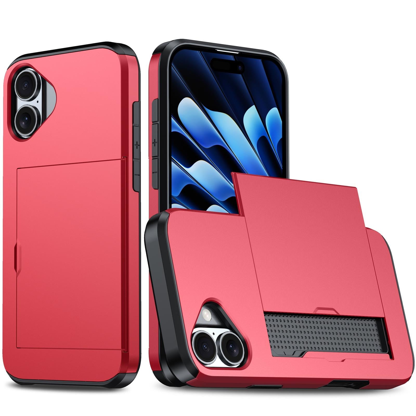 Compatible with iPhone 18 Shockproof Armor Phone Case with Card Slot - Red