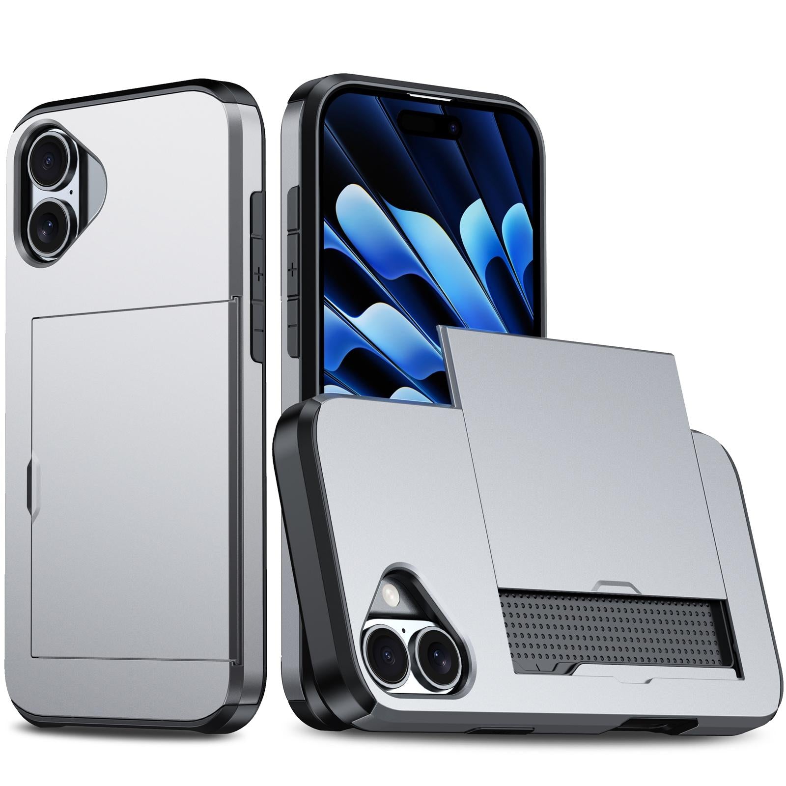 Compatible with iPhone 18 Shockproof Armor Phone Case with Card Slot - Grey