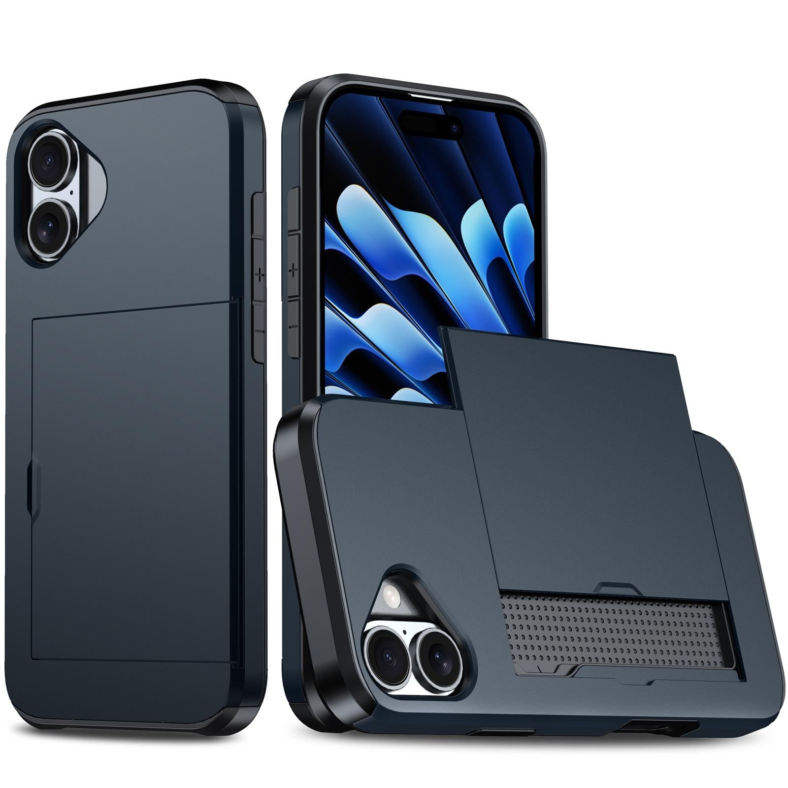 Compatible with iPhone 18 Shockproof Armor Phone Case with Card Slot - Blue