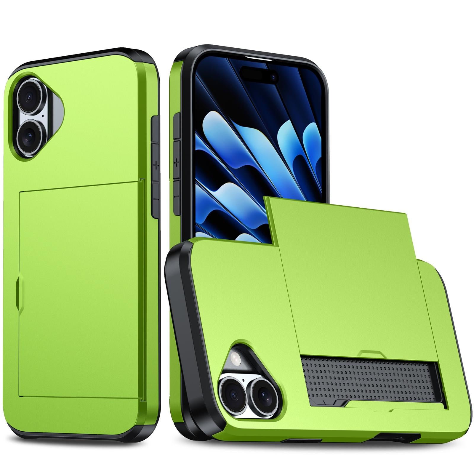 Compatible with iPhone 18 Shockproof Armor Phone Case with Card Slot - Green