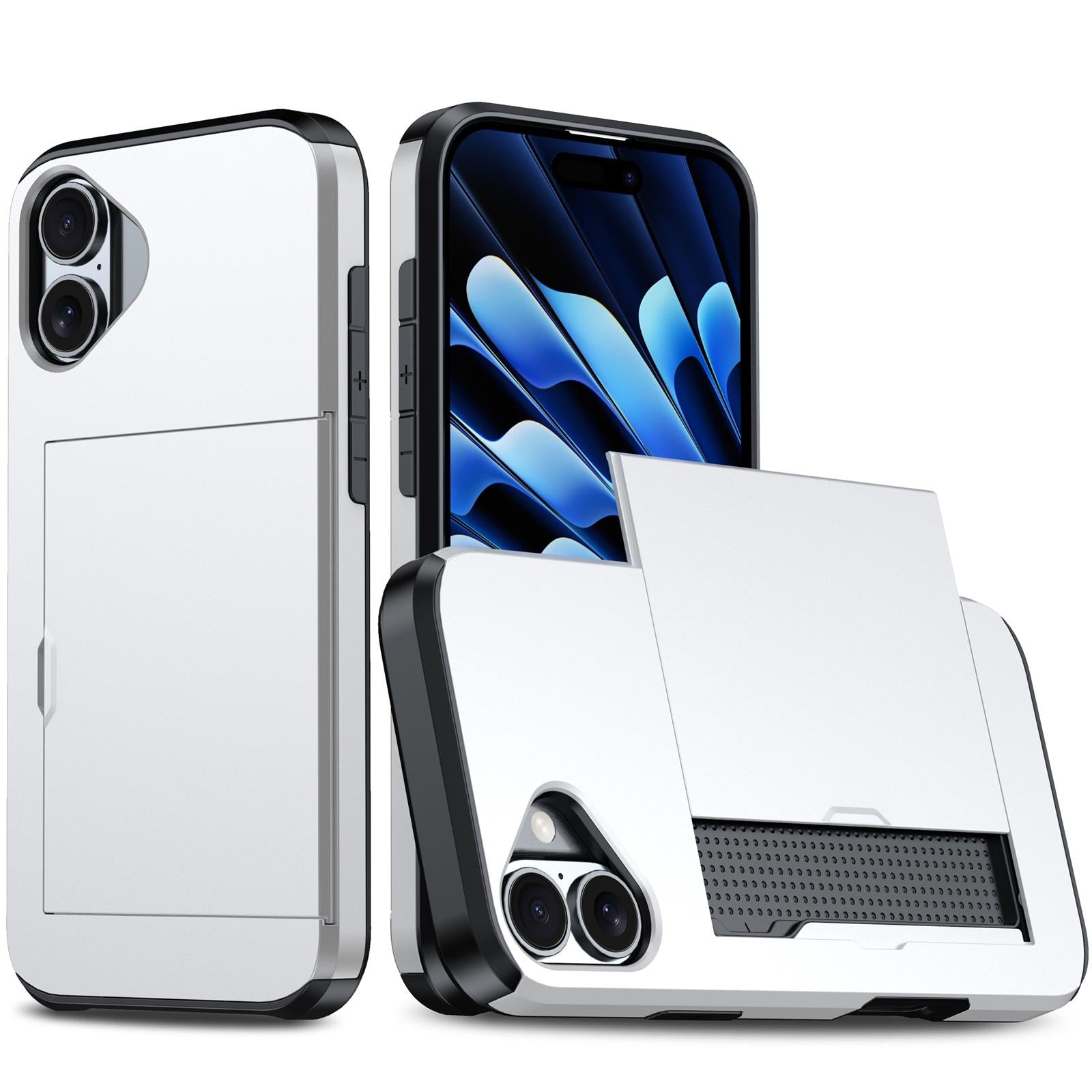 Compatible with iPhone 18 Shockproof Armor Phone Case with Card Slot - Silver