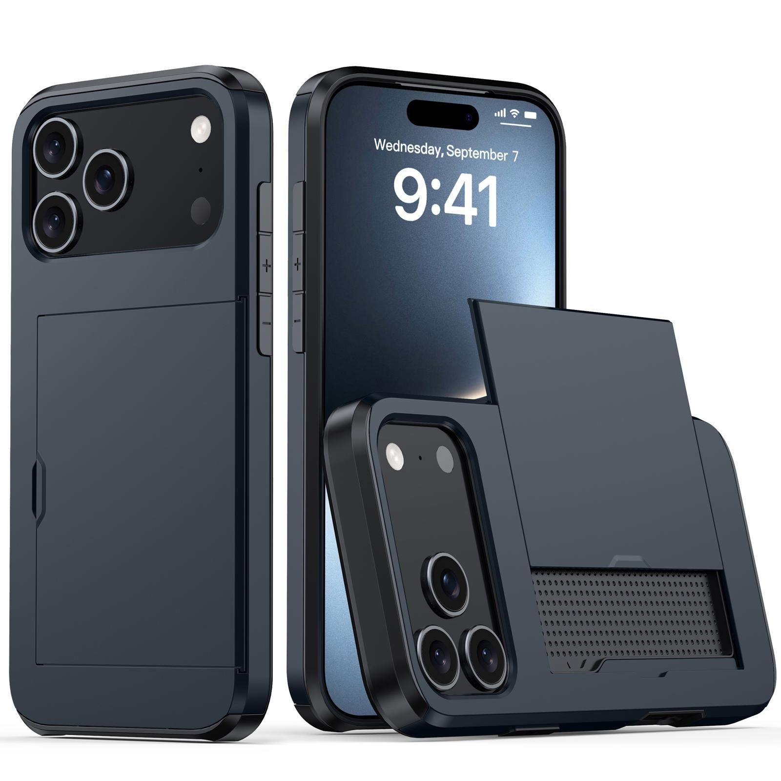 Compatible with iPhone 18 Pro Shockproof Armor Phone Case with Card Slot - Blue